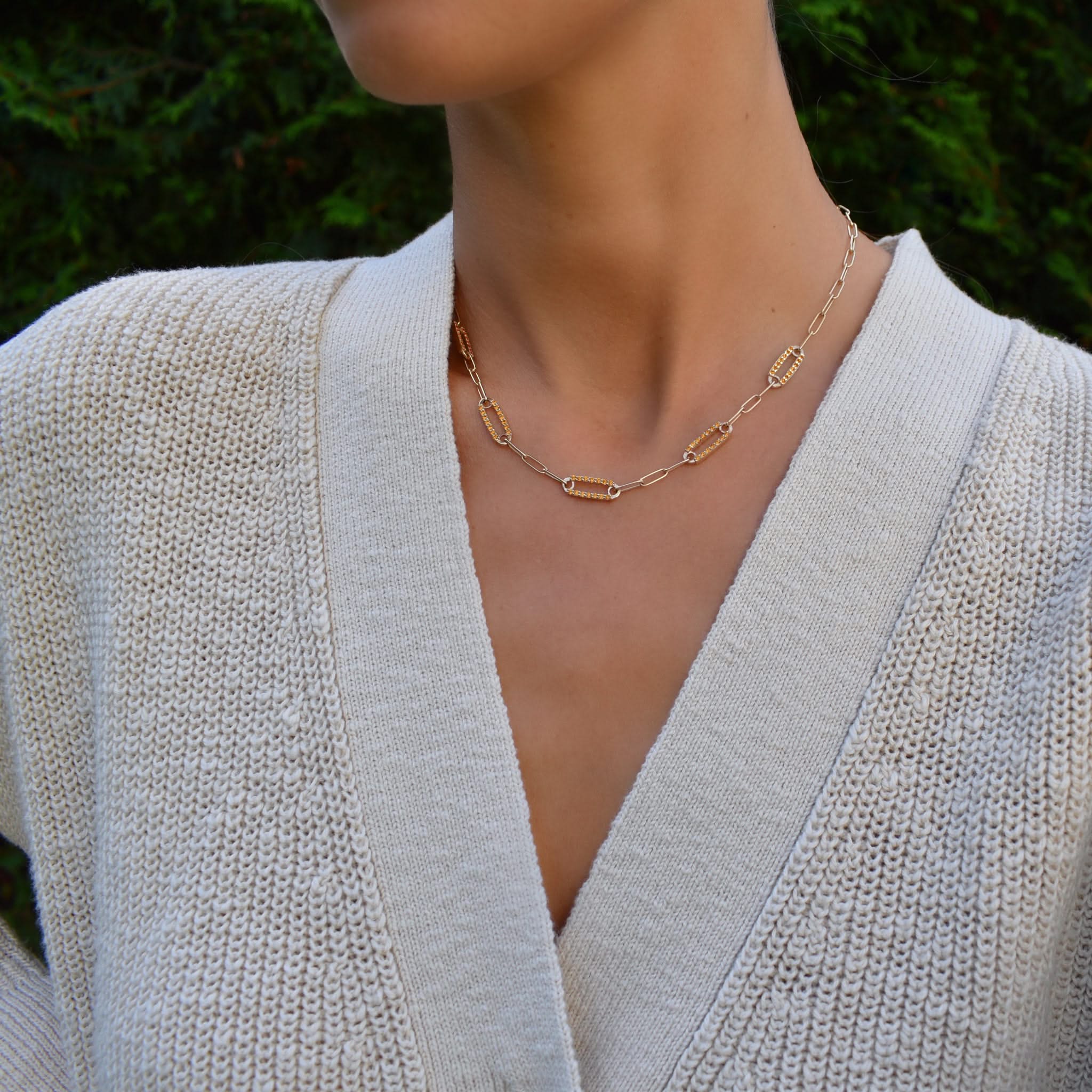 Adelaide 5 Pavé Citrine Link Necklace in 14k Gold (November) - Image 2