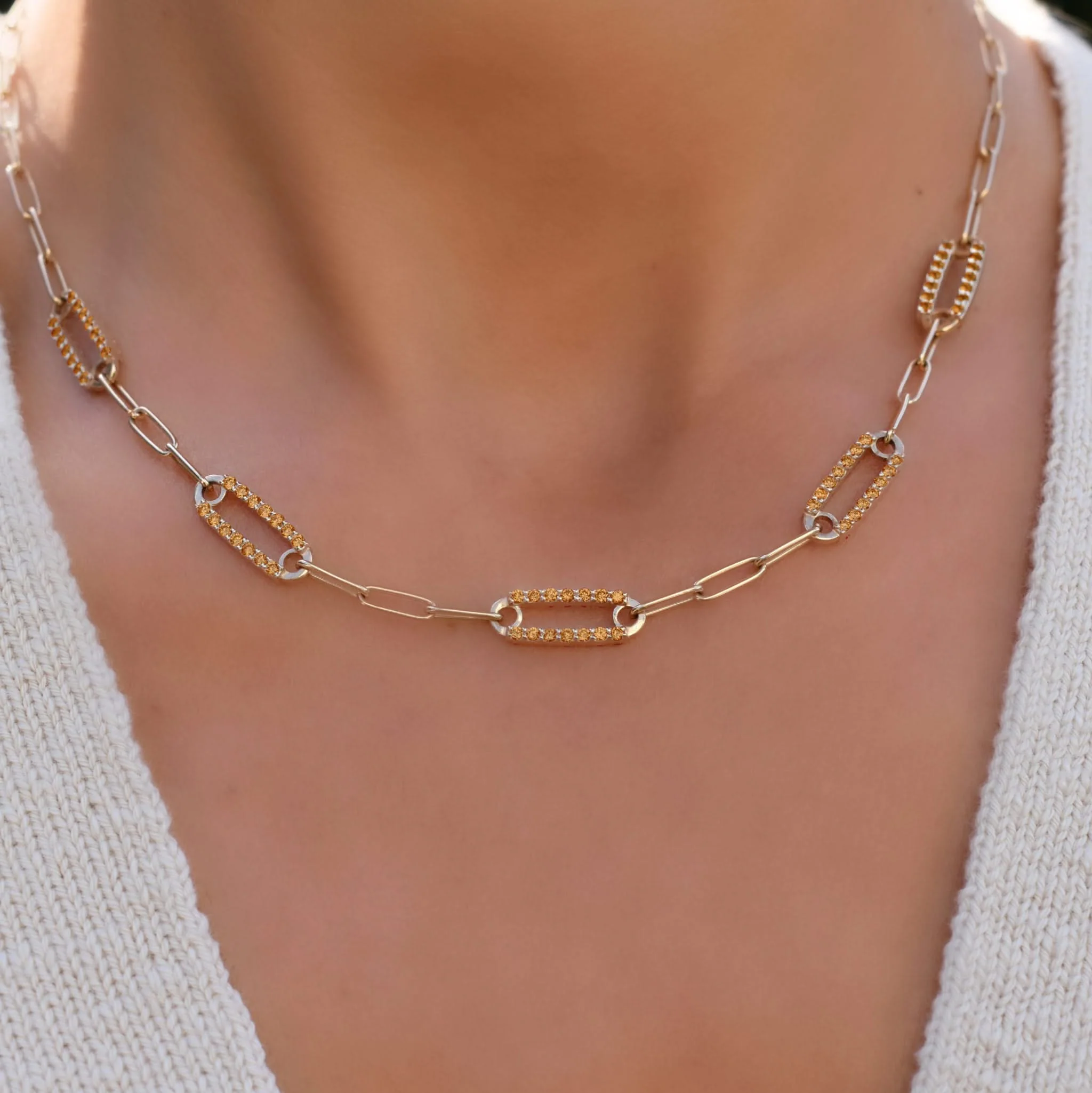 Adelaide 5 Pavé Citrine Link Necklace in 14k Gold (November) - Image 3