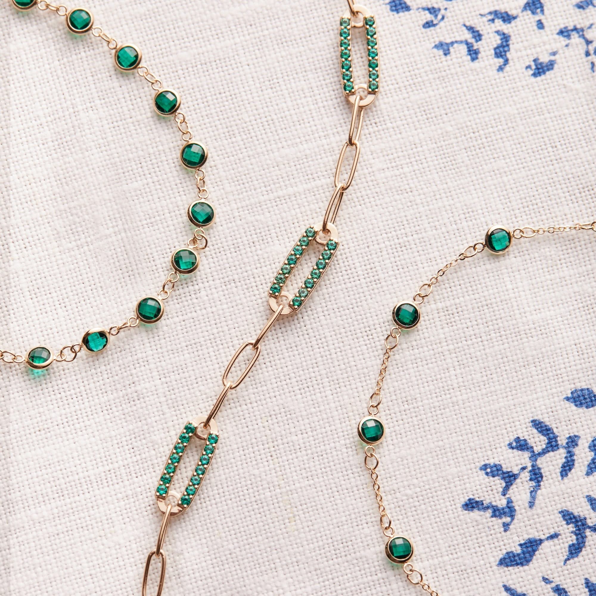 Adelaide 5 Pavé Emerald Link Bracelet in 14k Gold (May) - Image 3