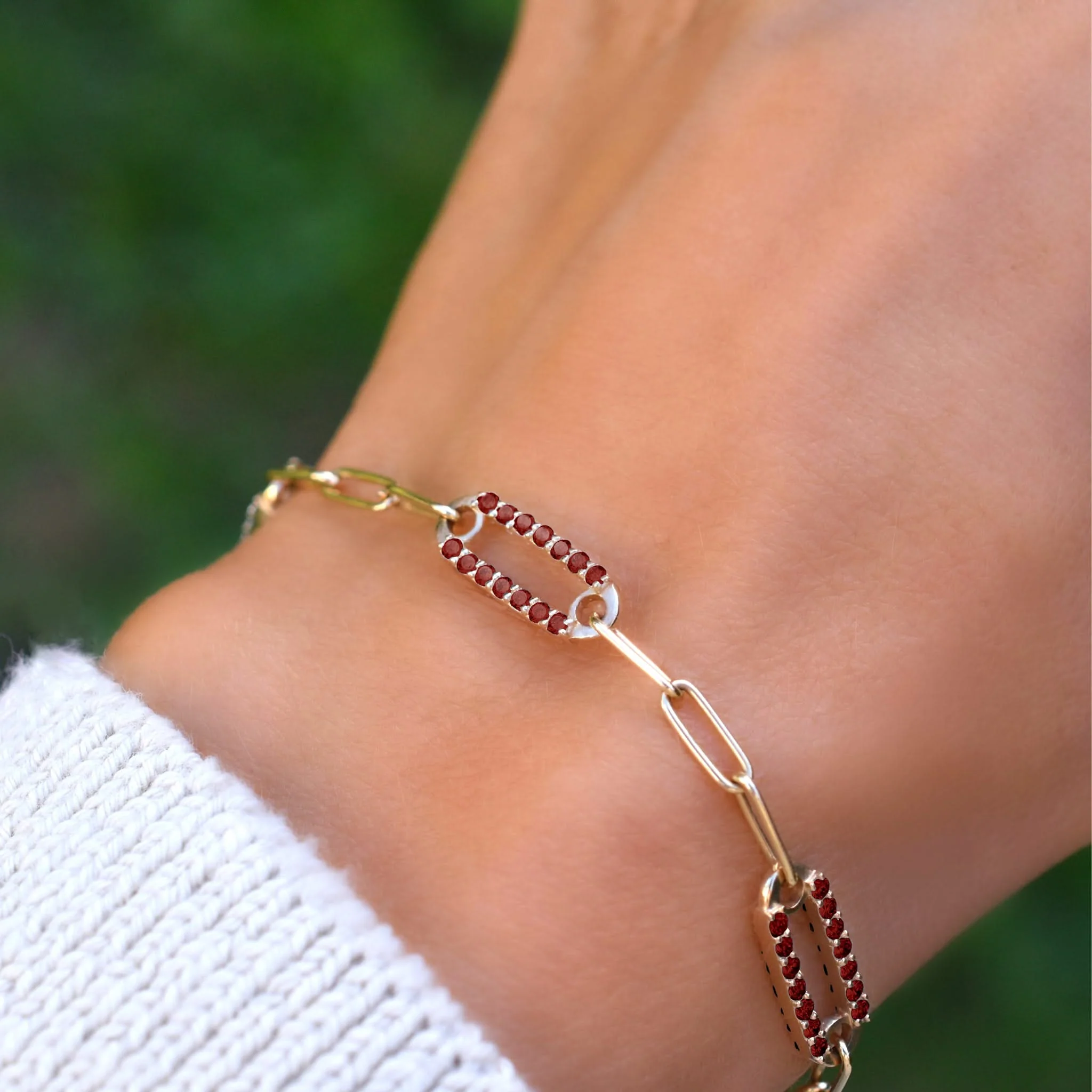 Adelaide 5 Pavé Garnet Link Bracelet in 14k Gold (January) - Image 3