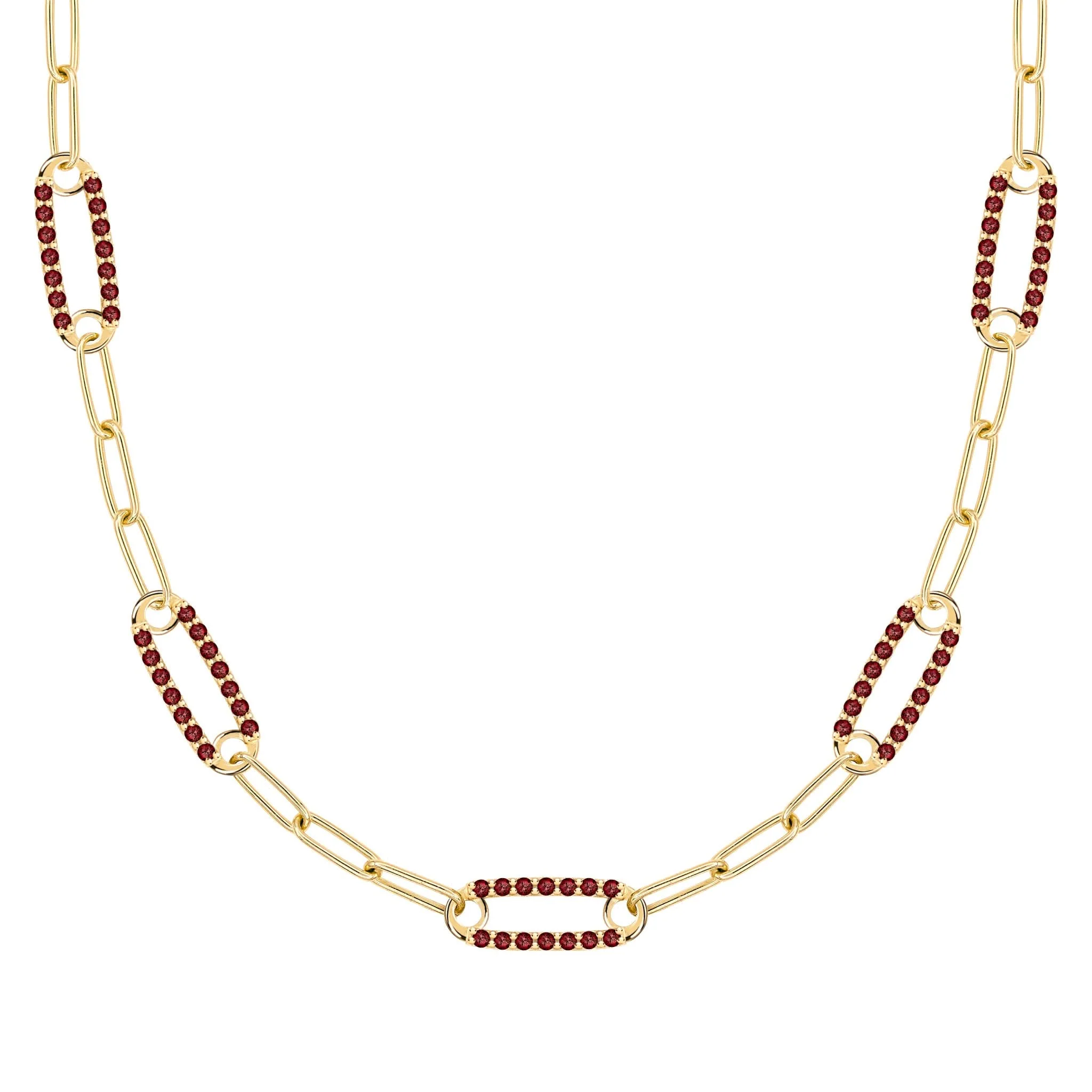Adelaide 5 Pavé Garnet Link Necklace in 14k Gold (January)