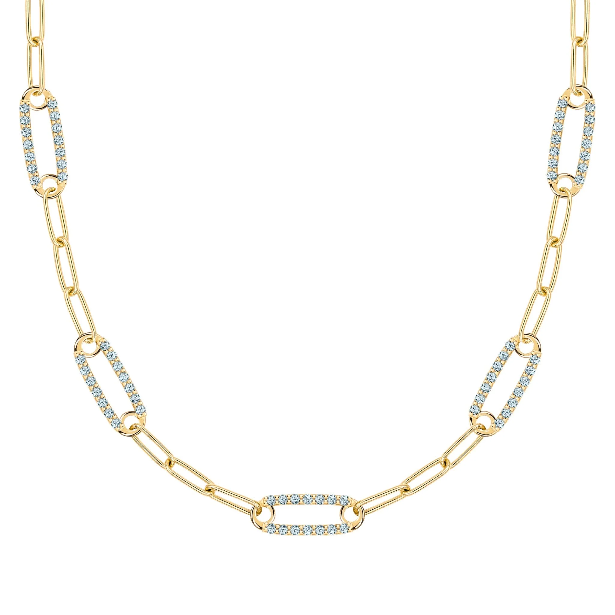 Adelaide 5 Pavé Nantucket Blue Topaz Link Necklace in 14k Gold (December)