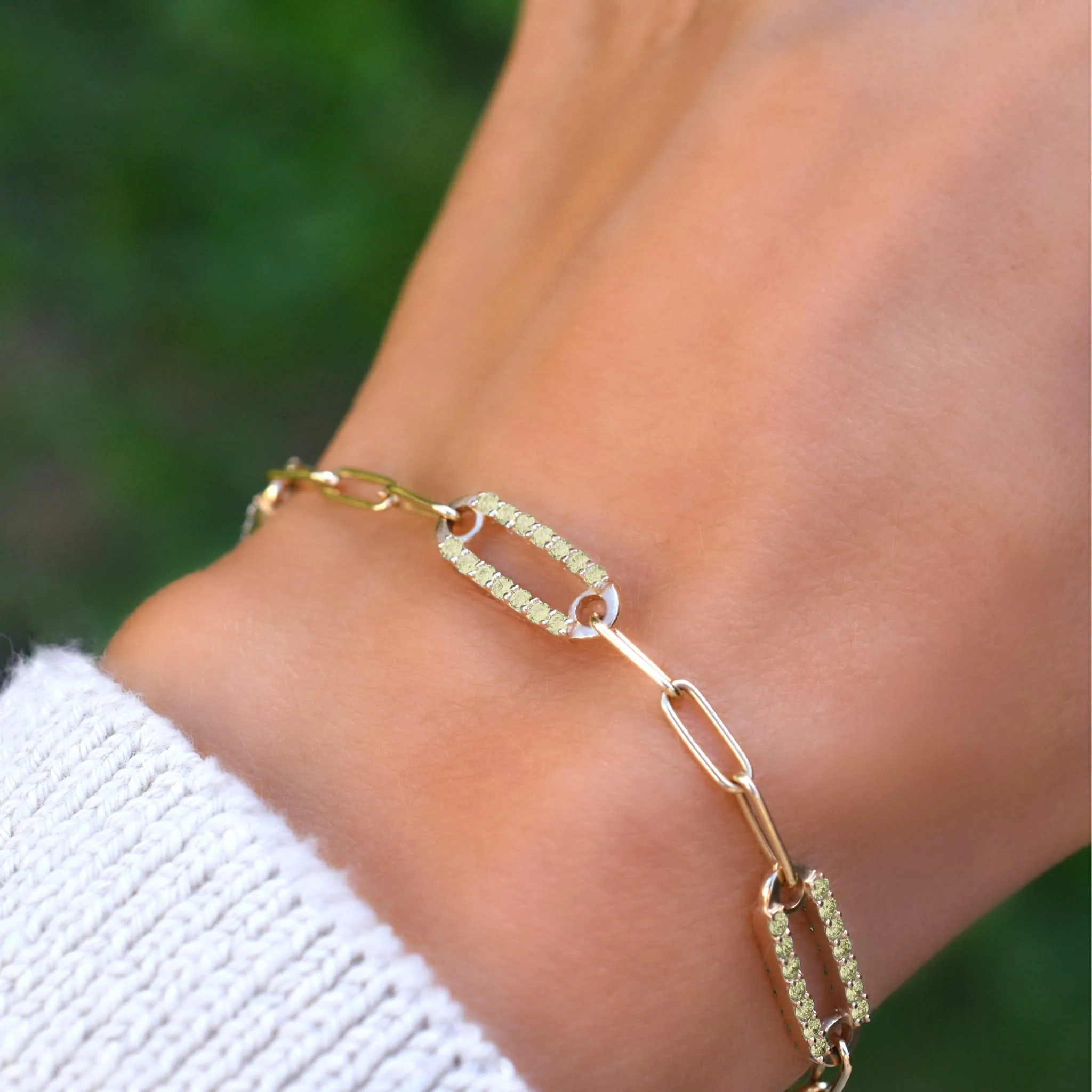 Adelaide 5 Pavé Peridot Link Bracelet in 14k Gold (August) - Image 3