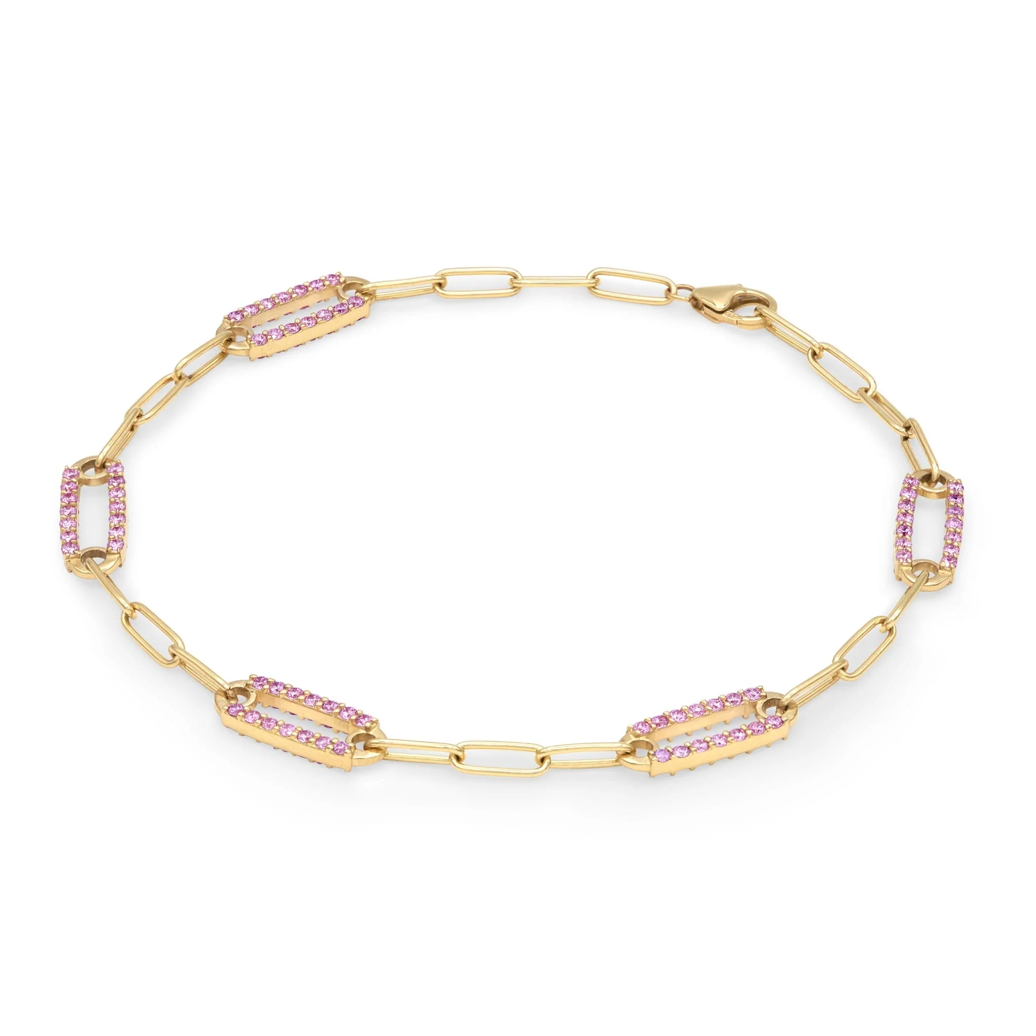 Adelaide 5 Pavé Pink Sapphire Link Bracelet in 14k Gold (October) - Image 5