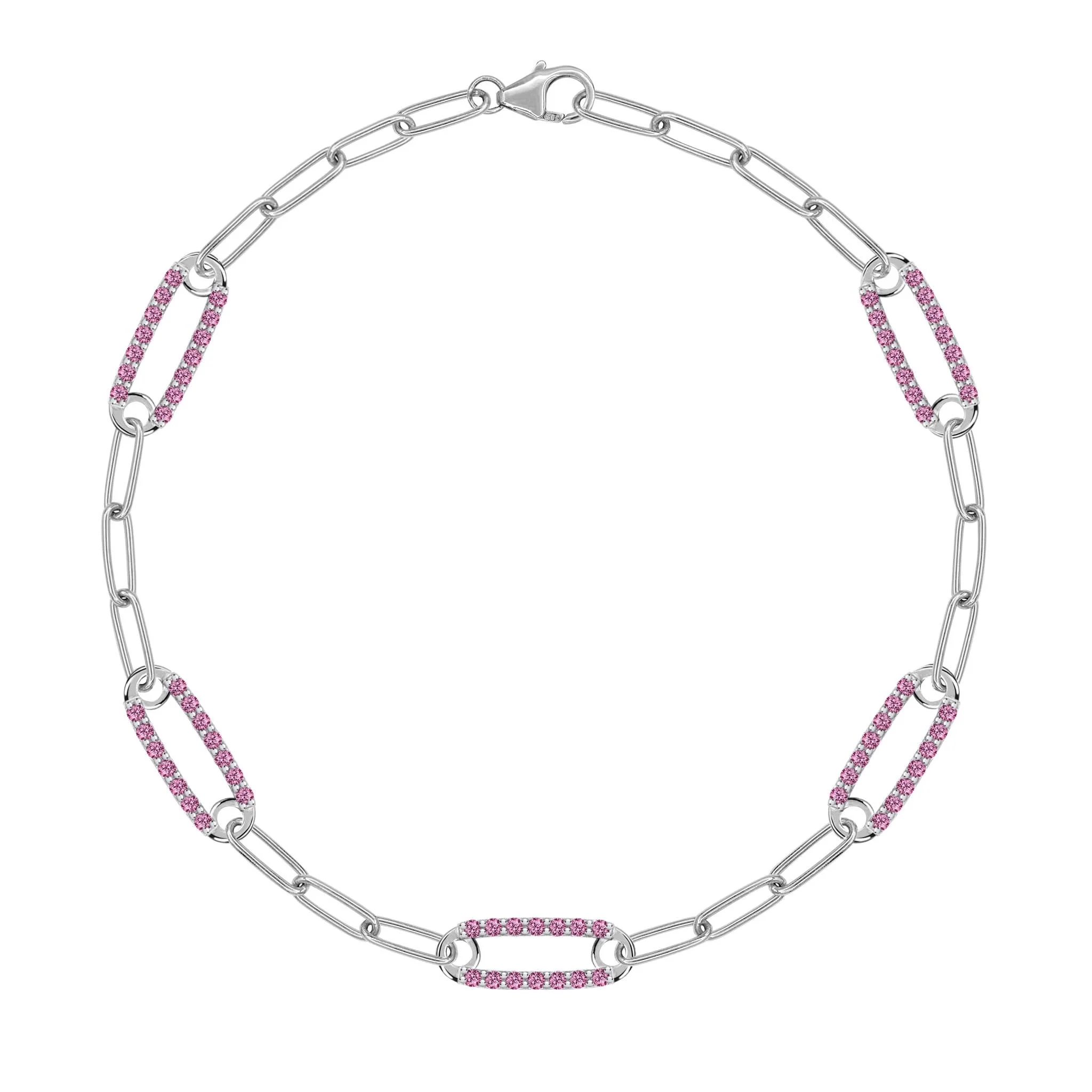 Adelaide 5 Pavé Pink Sapphire Link Bracelet in 14k Gold (October) - Image 8