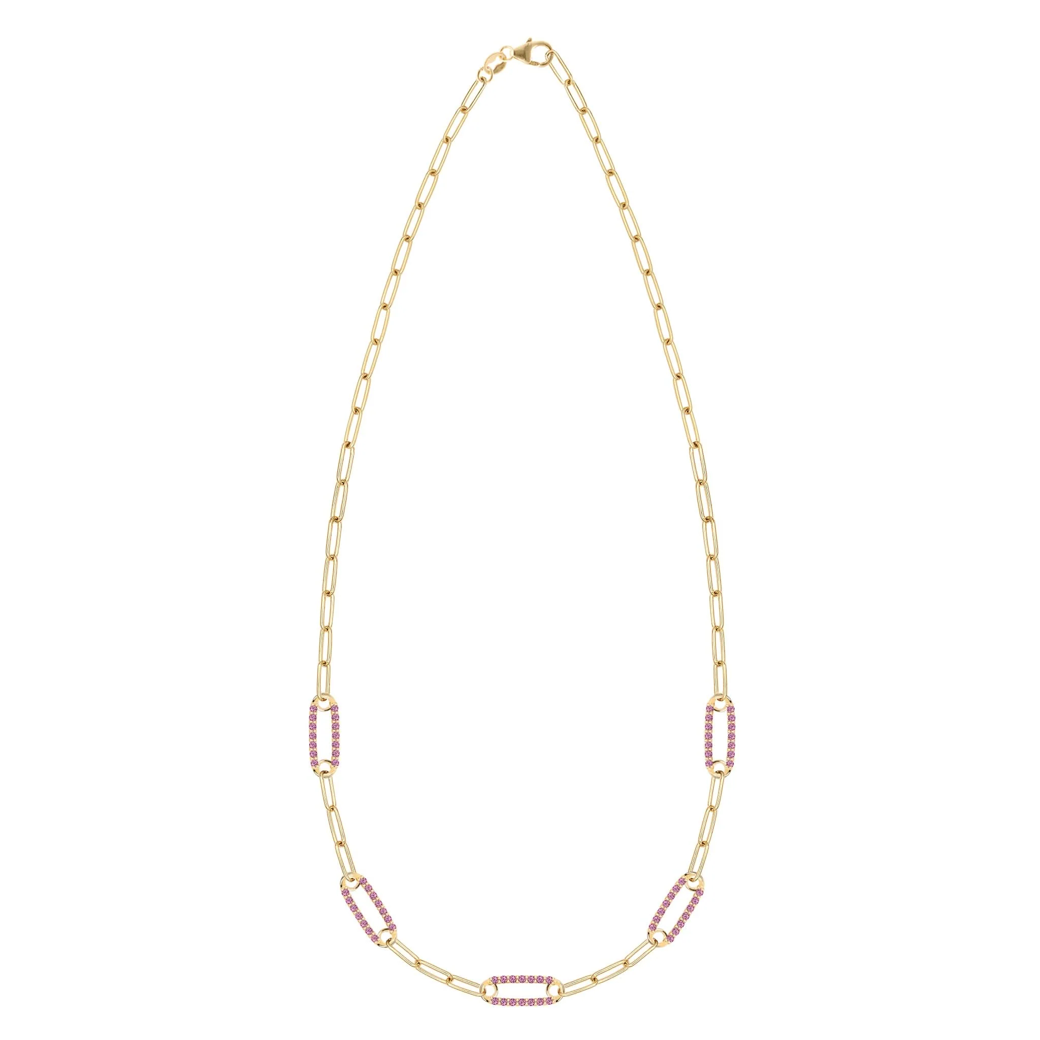 Adelaide 5 Pavé Pink Sapphire Link Necklace in 14k Gold (October) - Image 5