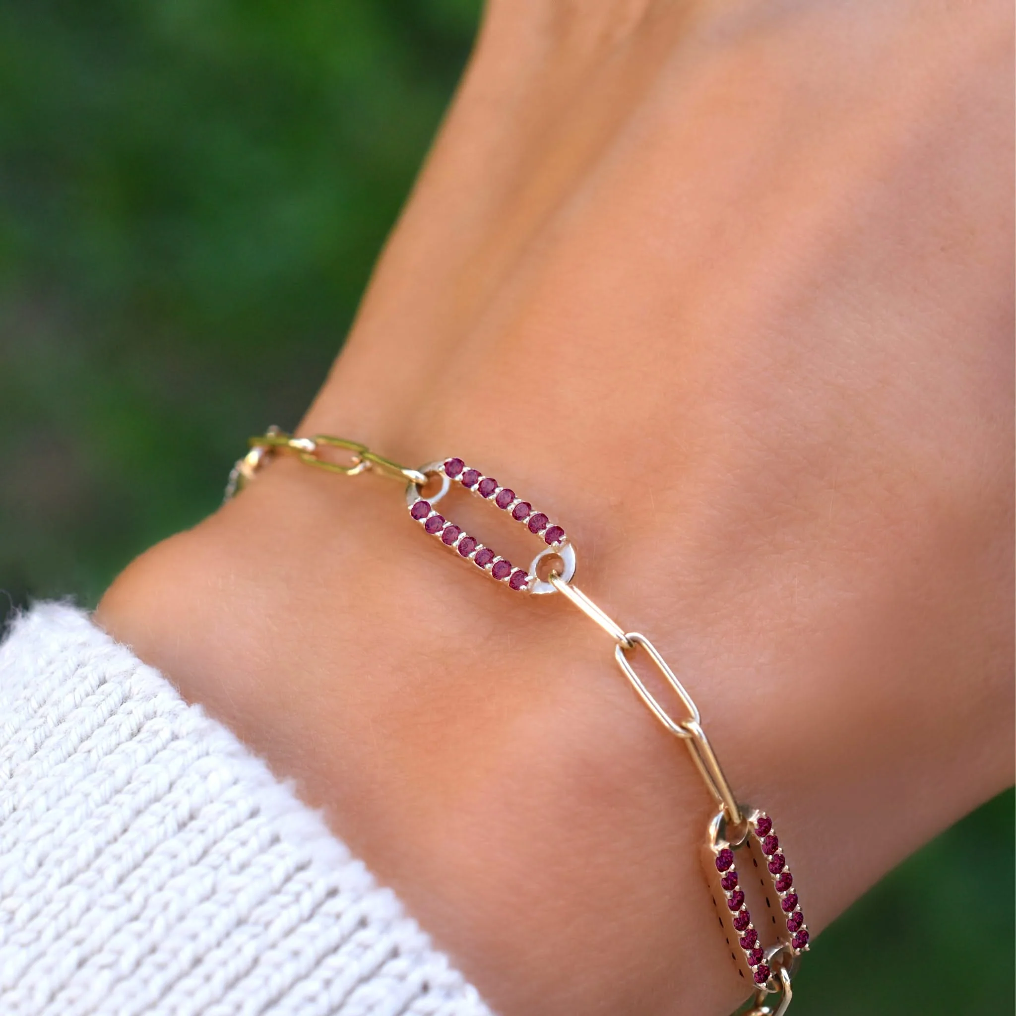 Adelaide 5 Pavé Ruby Link Bracelet in 14k Gold (July) - Image 3