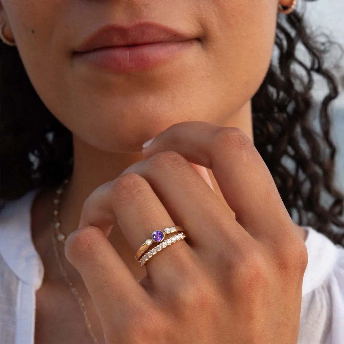 Barrington Amethyst Ring with Diamond Side Stones in 14k Gold (February) - Image 3