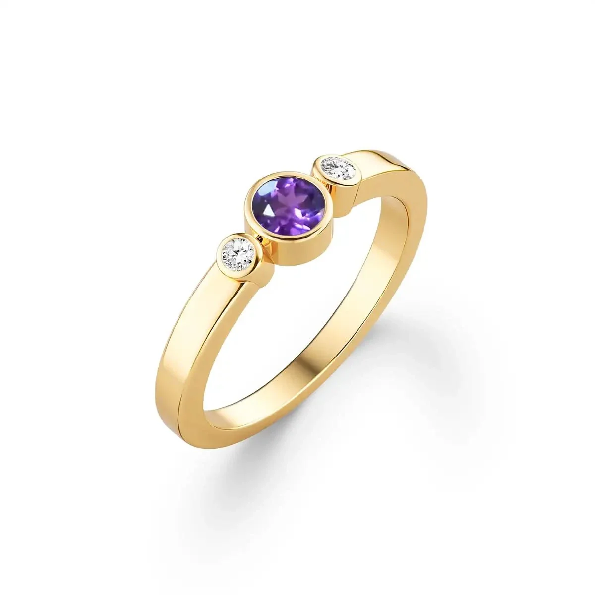 Barrington Amethyst Ring with Diamond Side Stones in 14k Gold (February) - Image 4