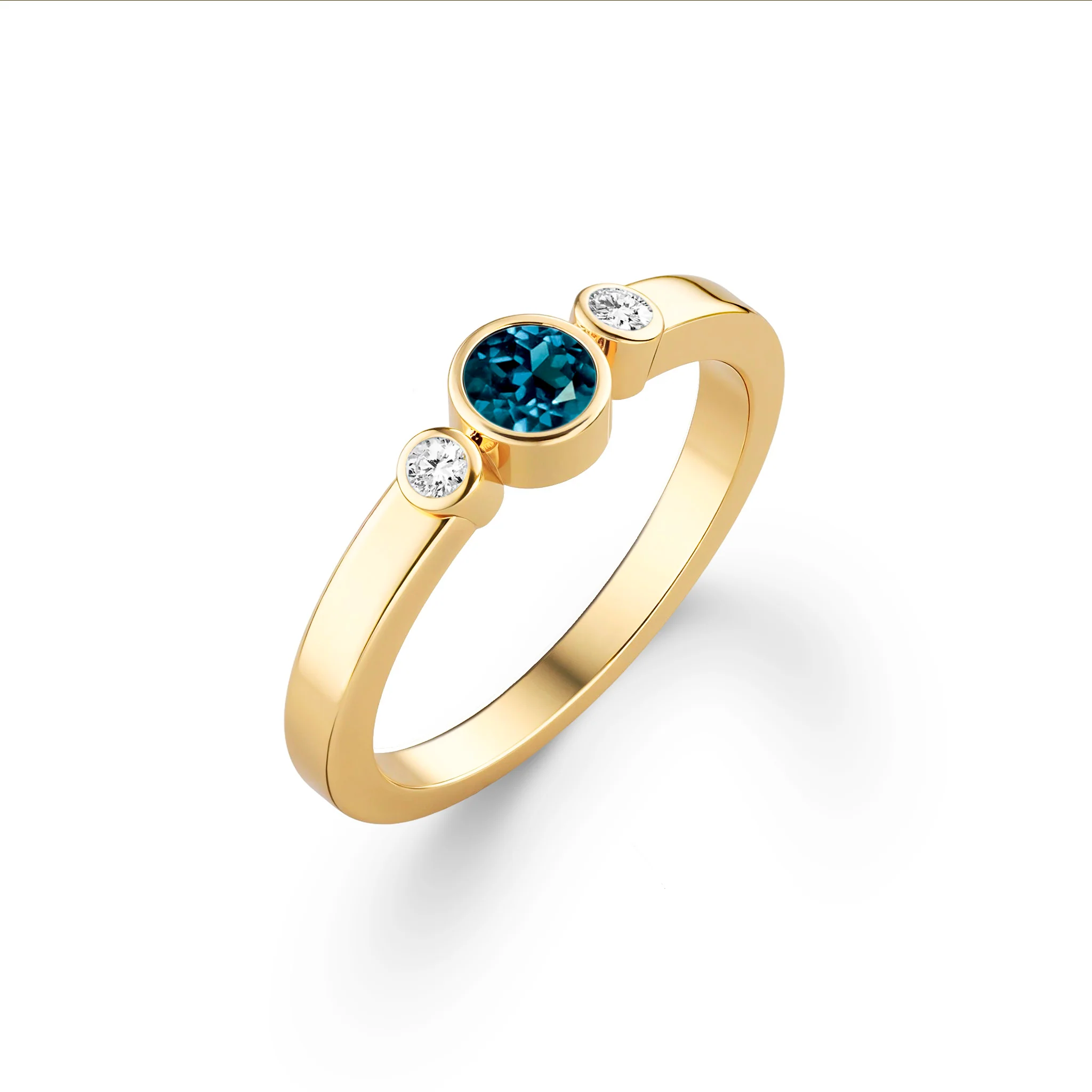 Barrington Atlantic Blue Topaz Ring with Diamond Side Stones in 14k Gold (December) - Image 4