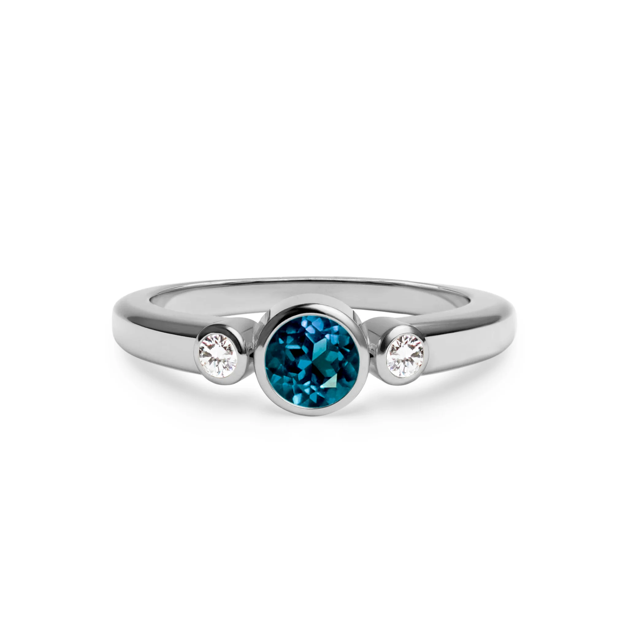 Barrington Atlantic Blue Topaz Ring with Diamond Side Stones in 14k Gold (December) - Image 5