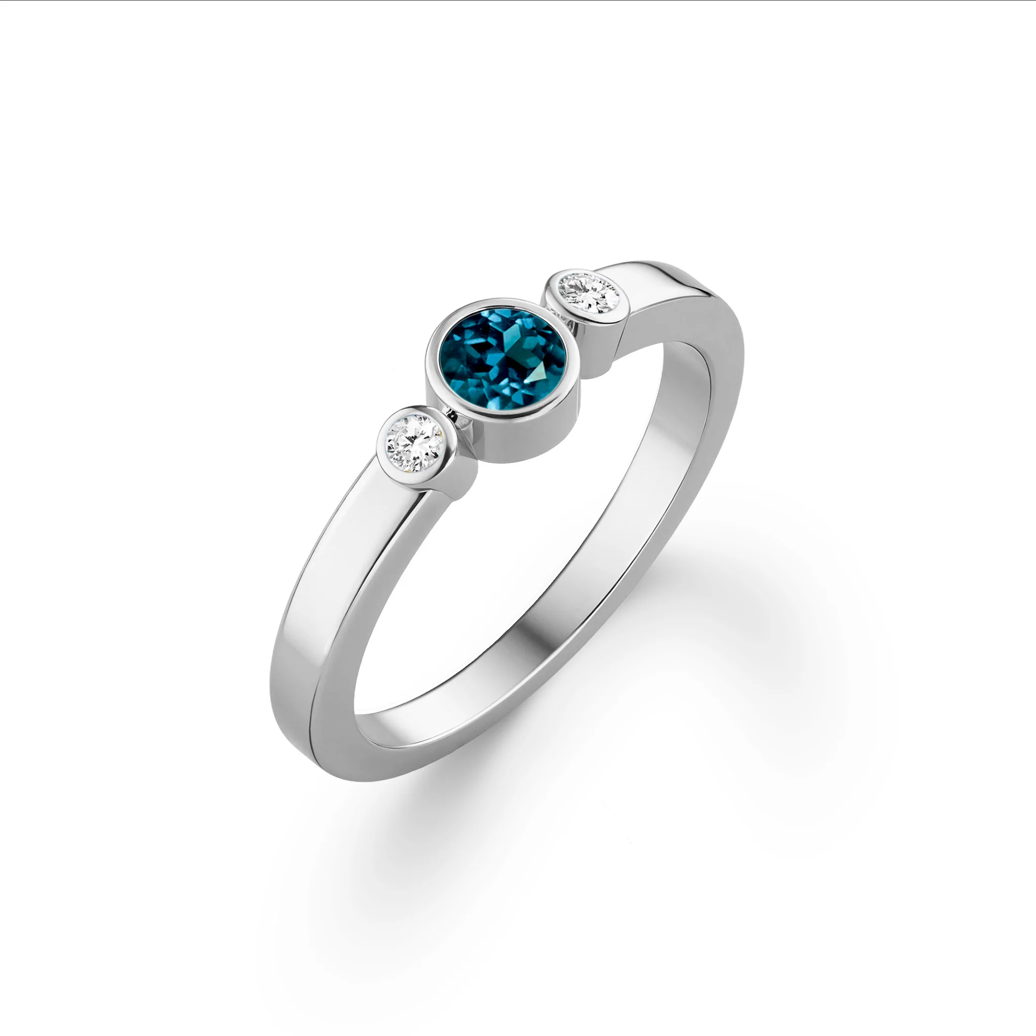 Barrington Atlantic Blue Topaz Ring with Diamond Side Stones in 14k Gold (December) - Image 7