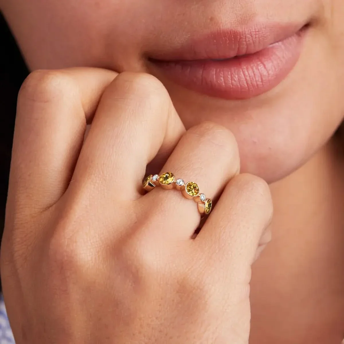 Barrington Citrine Band Ring with Diamonds in 14k Gold (November) - Image 3