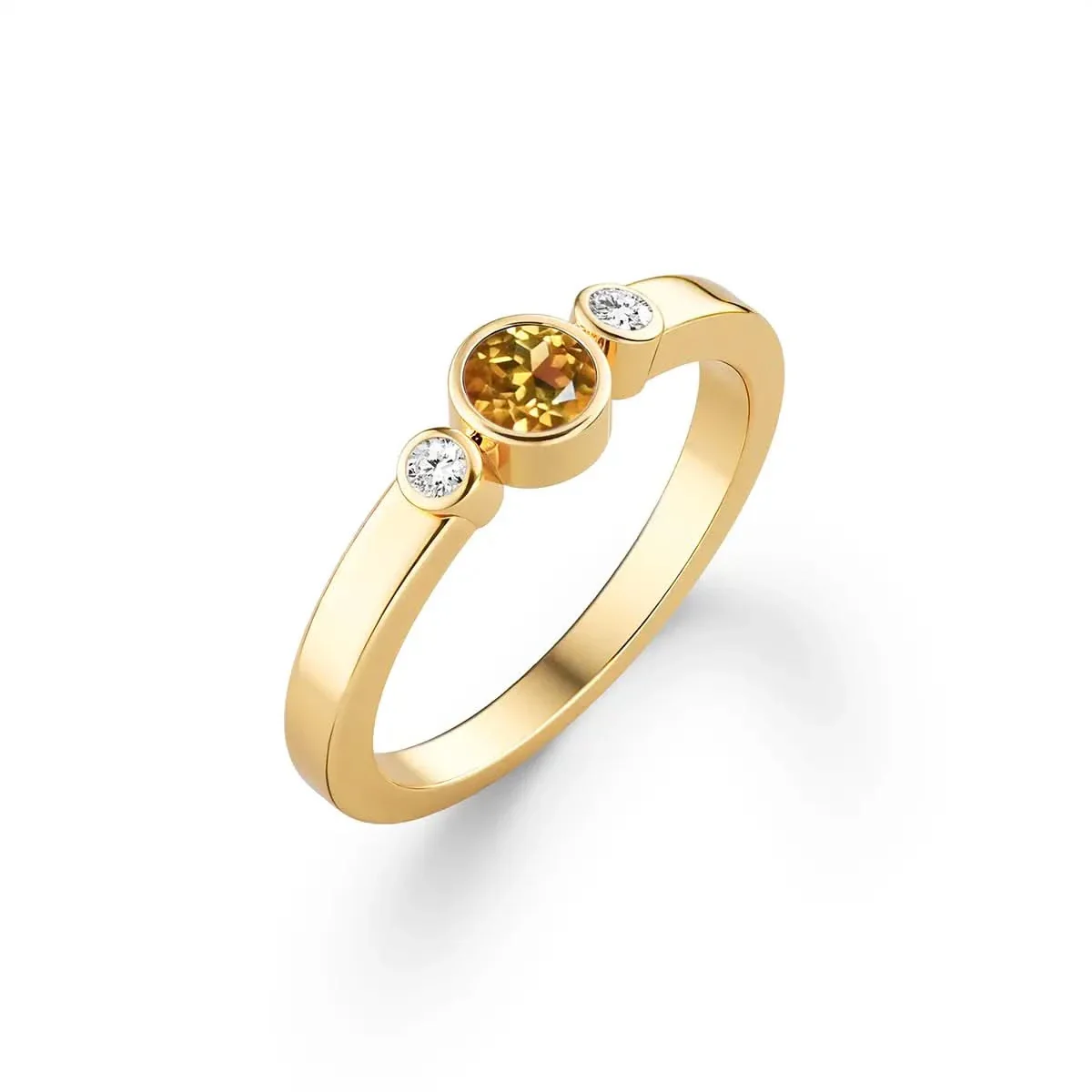 Barrington Citrine Ring with Diamond Side Stones in 14k Gold (November) - Image 4