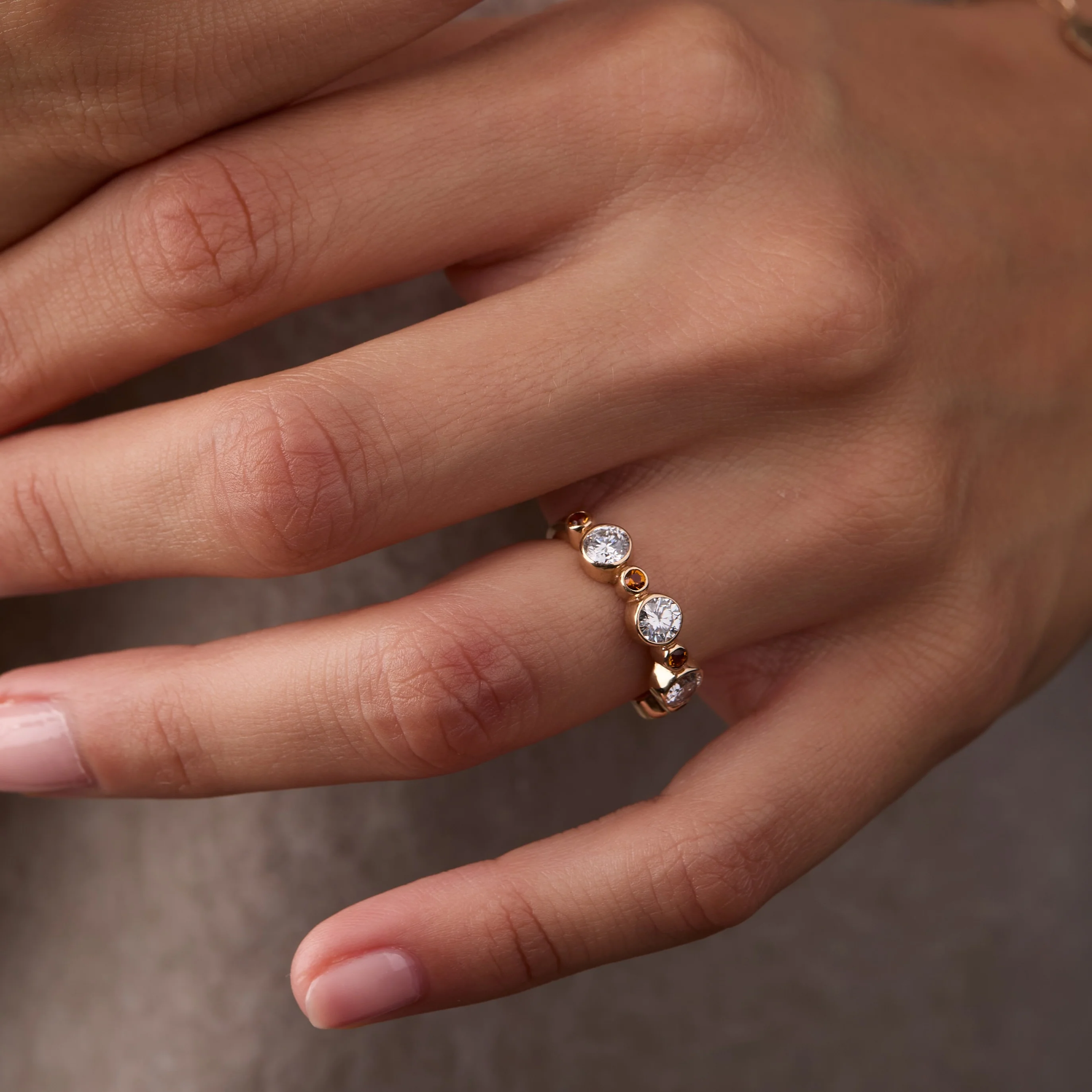 Barrington Diamond Band Ring with Citrines in 14k Gold (November) - Image 7