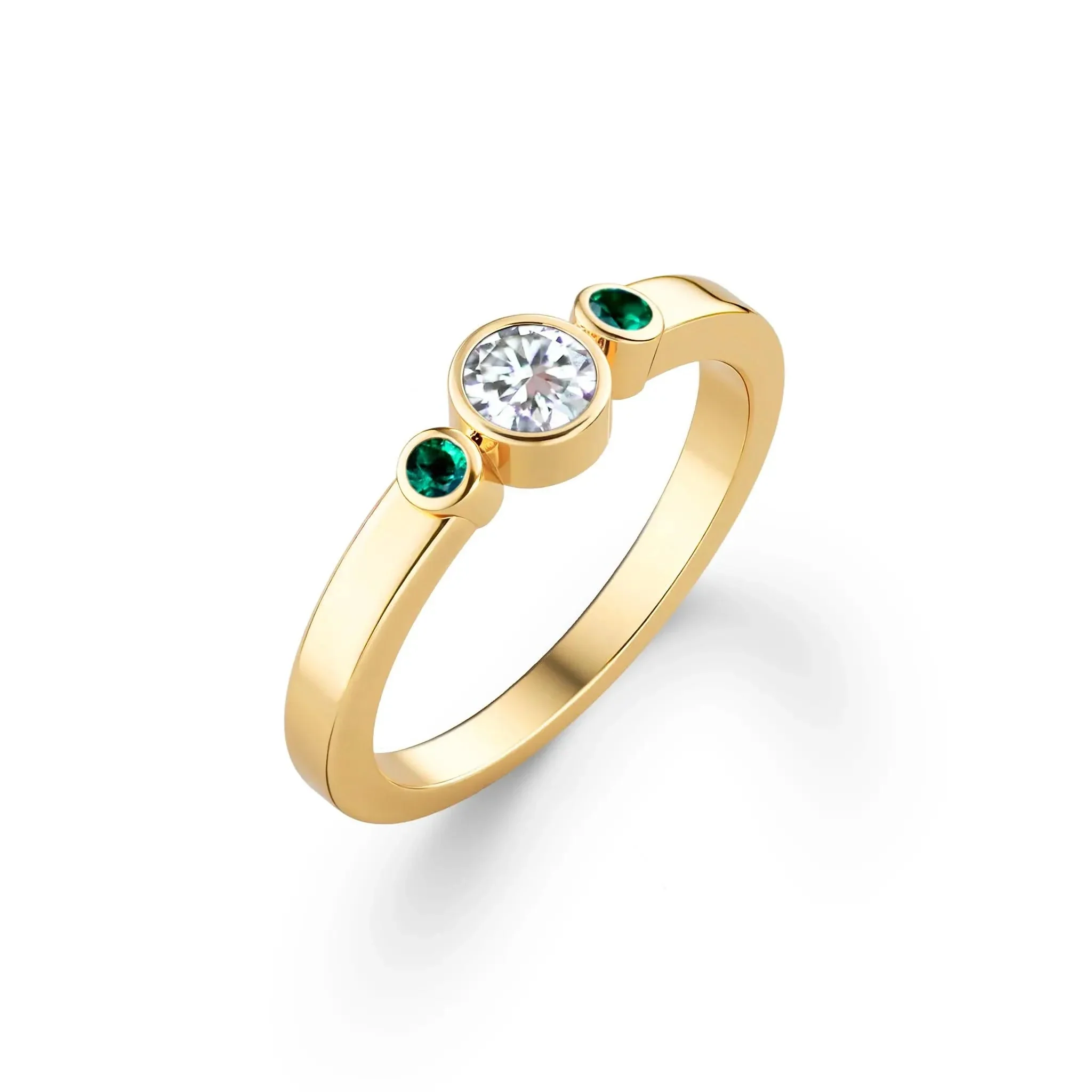 Barrington Diamond Ring with Emerald Side Stones in 14k Gold (May) - Image 4