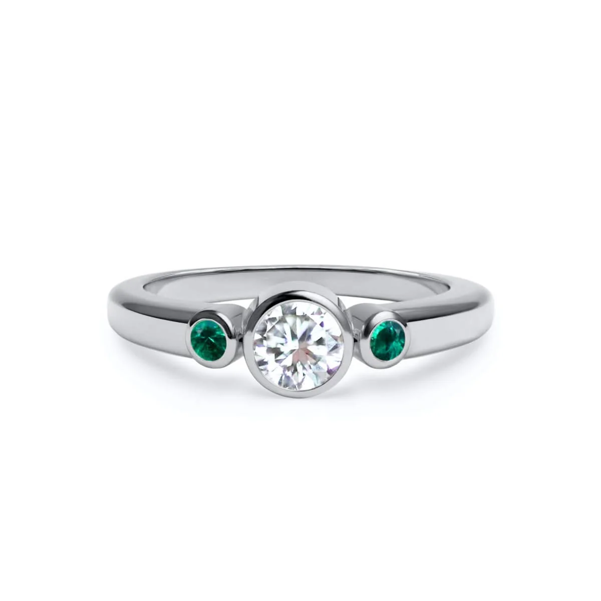 Barrington Diamond Ring with Emerald Side Stones in 14k Gold (May) - Image 5