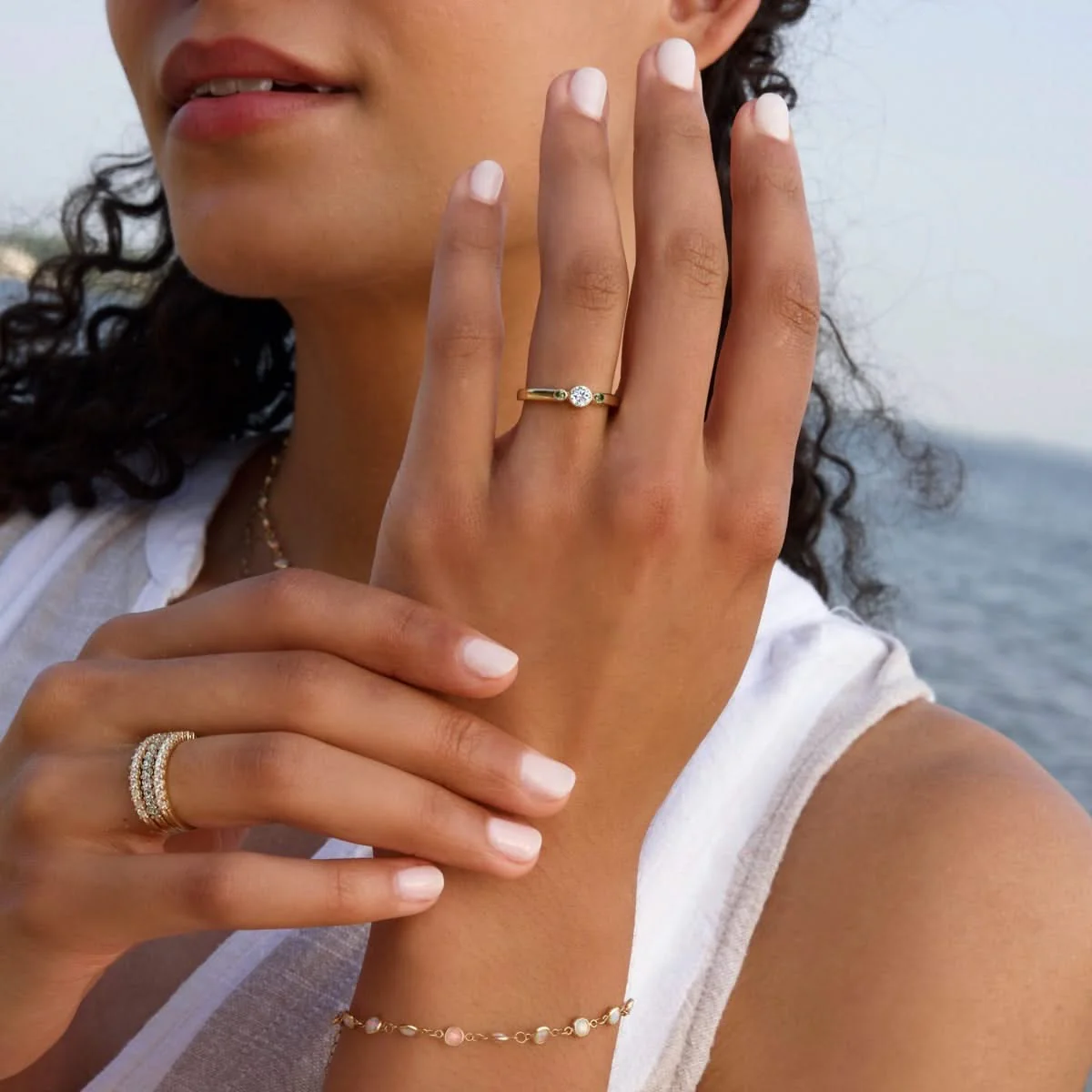 Barrington Diamond Ring with Peridot Side Stones in 14k Gold (August) - Image 2