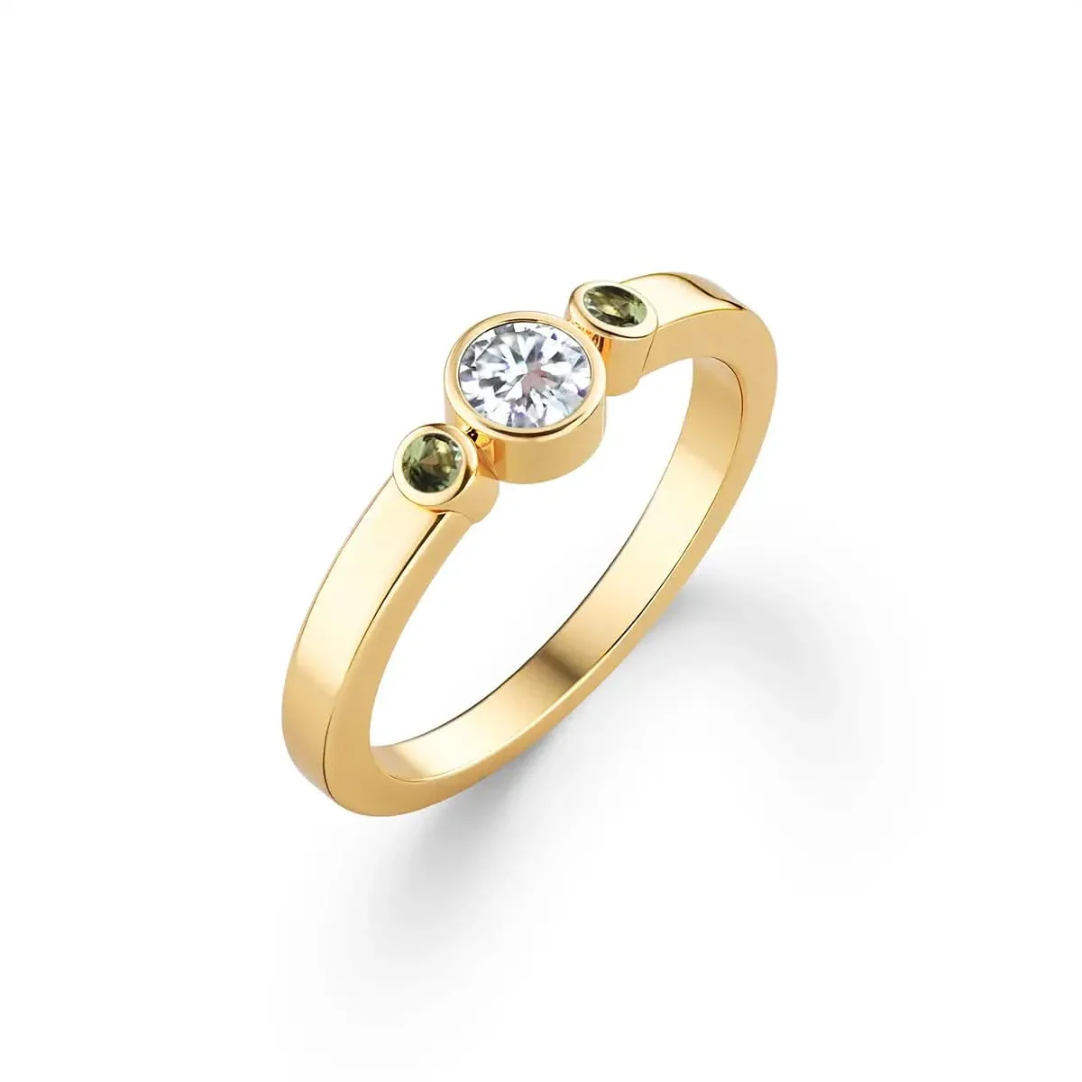 Barrington Diamond Ring with Peridot Side Stones in 14k Gold (August) - Image 4