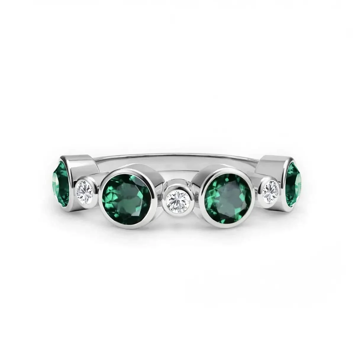 Barrington Emerald Band Ring with Diamonds in 14k Gold (May) - Image 5