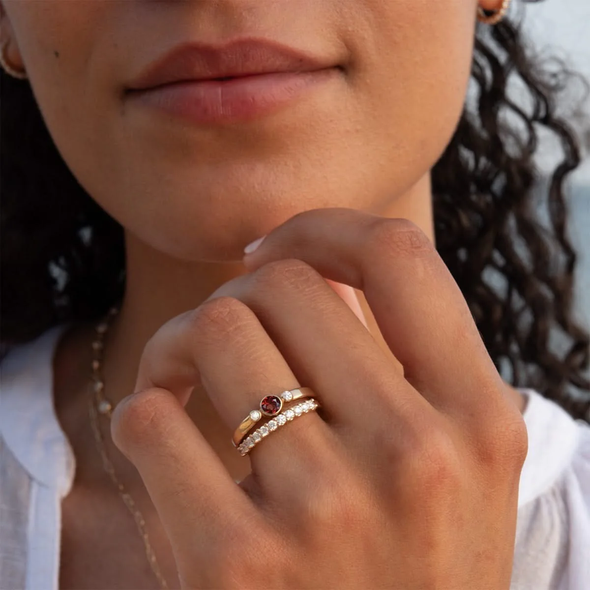 Barrington Garnet Ring with Diamond Side Stones in 14k Gold (January) - Image 3