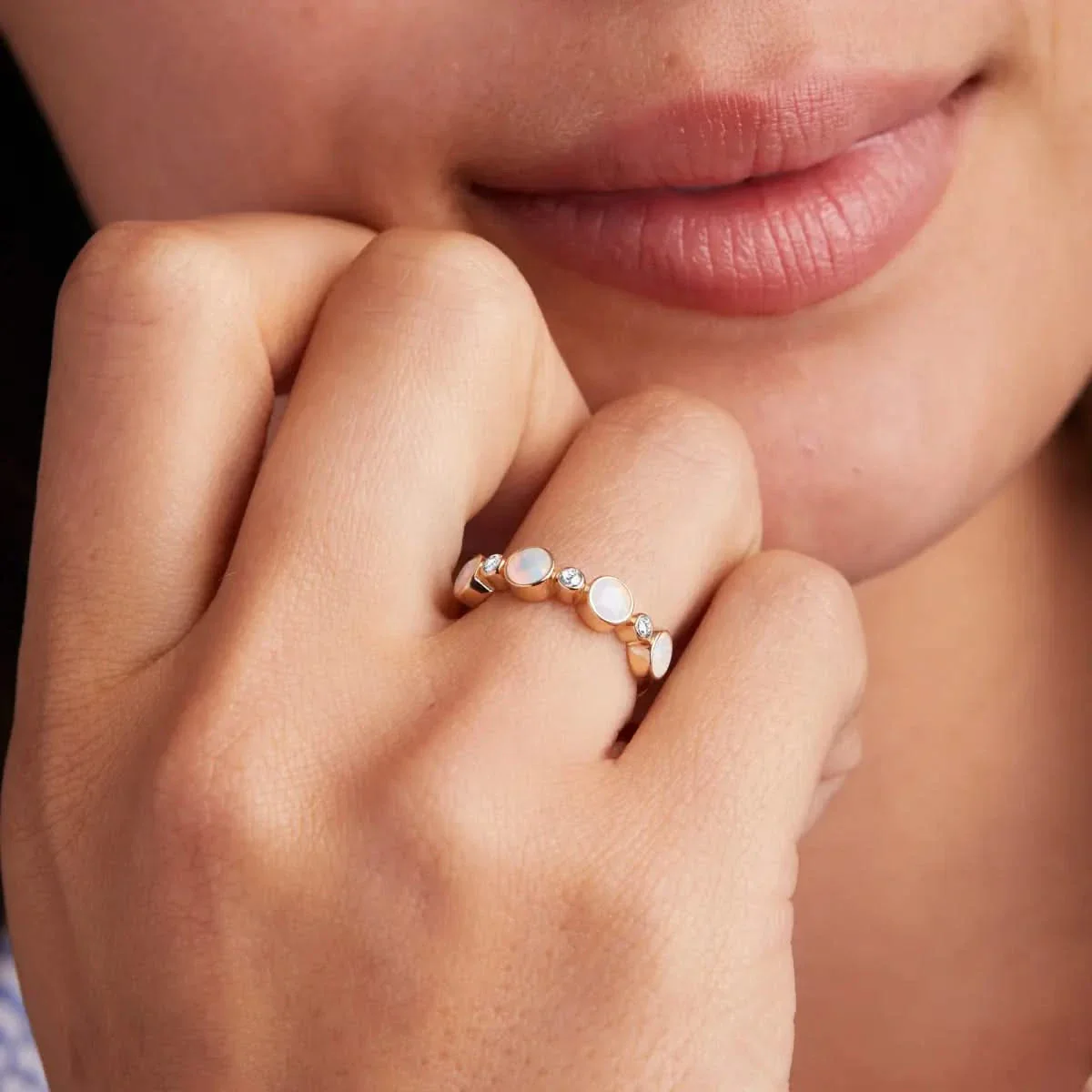 Barrington Opal Band Ring with Diamonds in 14k Gold (October) - Image 3