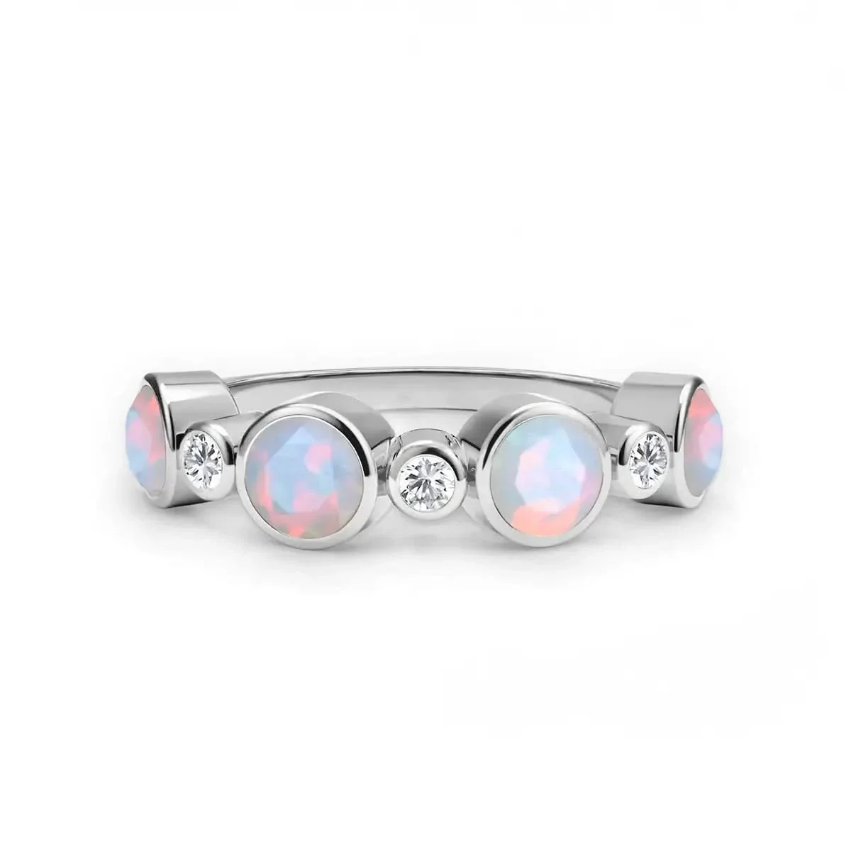 Barrington Opal Band Ring with Diamonds in 14k Gold (October) - Image 5