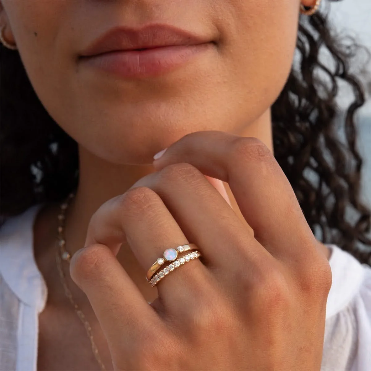 Barrington Opal Ring with Diamond Side Stones in 14k Gold (October) - Image 3