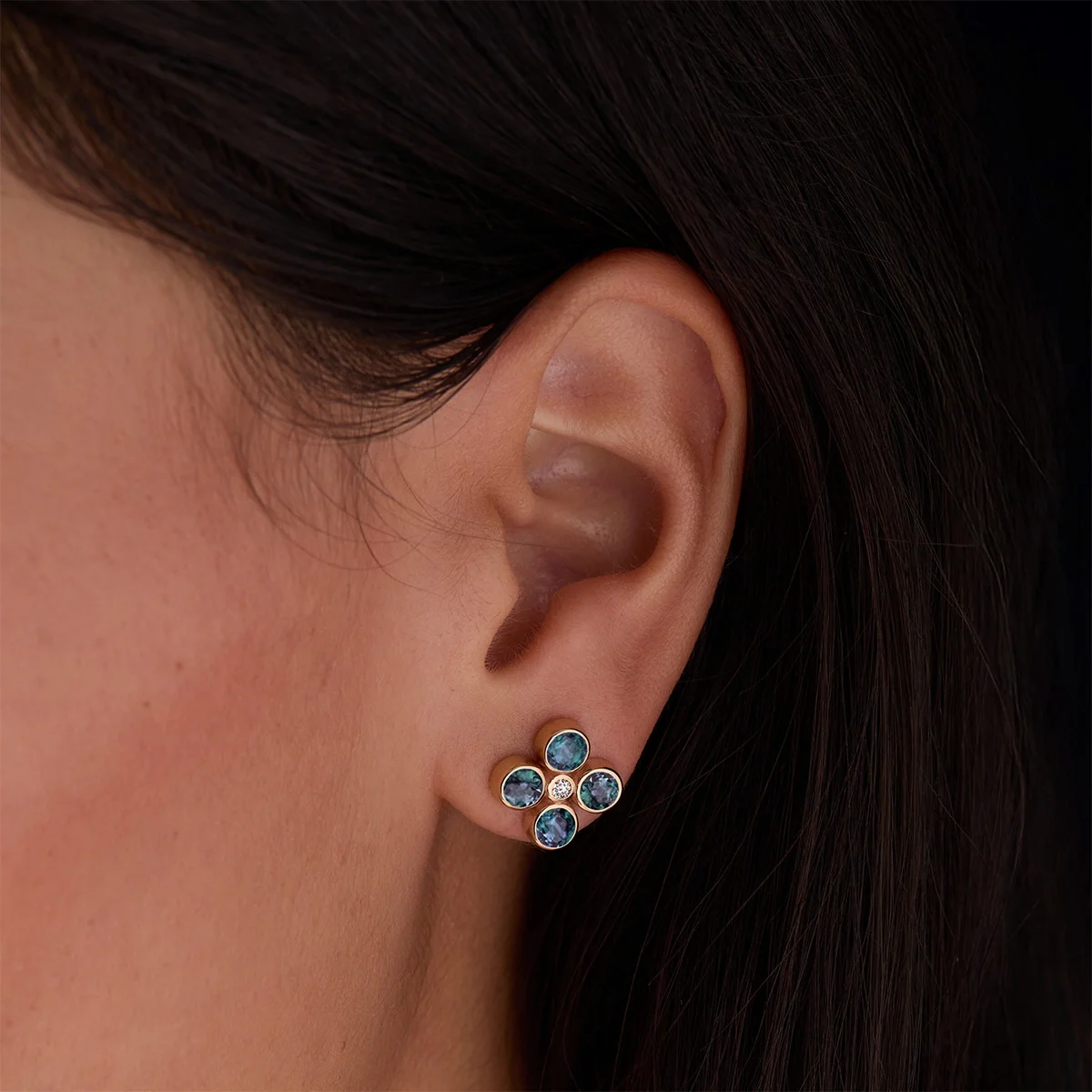 Barrington Quatrefoil Alexandrite & Diamond Earrings in 14k Gold (June) - Image 3