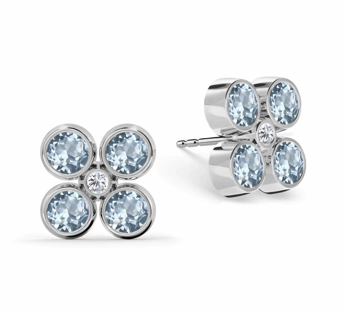 Barrington Quatrefoil Aquamarine & Diamond Earrings in 14k Gold (March) - Image 5