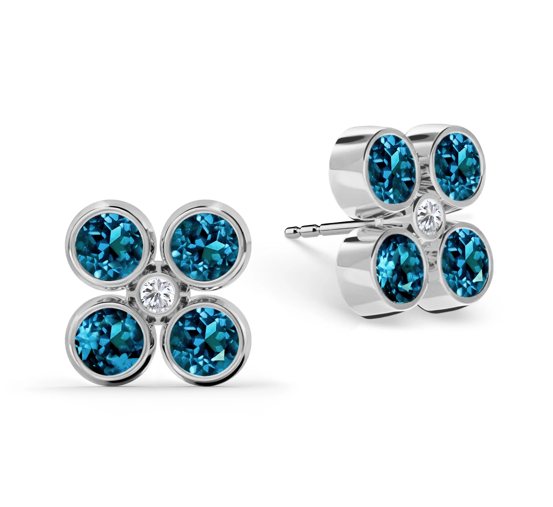Barrington Quatrefoil Atlantic Blue Topaz & Diamond Earrings in 14k Gold (December) - Image 4