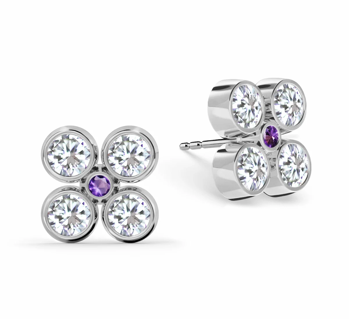Barrington Quatrefoil Diamond & Amethyst Earrings in 14k Gold (February) - Image 5