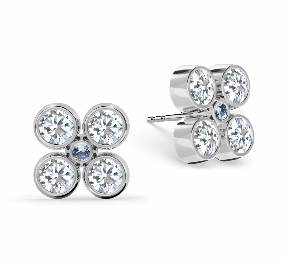 Barrington Quatrefoil Diamond & Aquamarine Earrings in 14k Gold (March) - Image 5