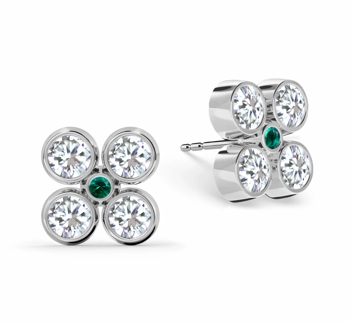 Barrington Quatrefoil Diamond & Emerald Earrings in 14k Gold (May) - Image 5