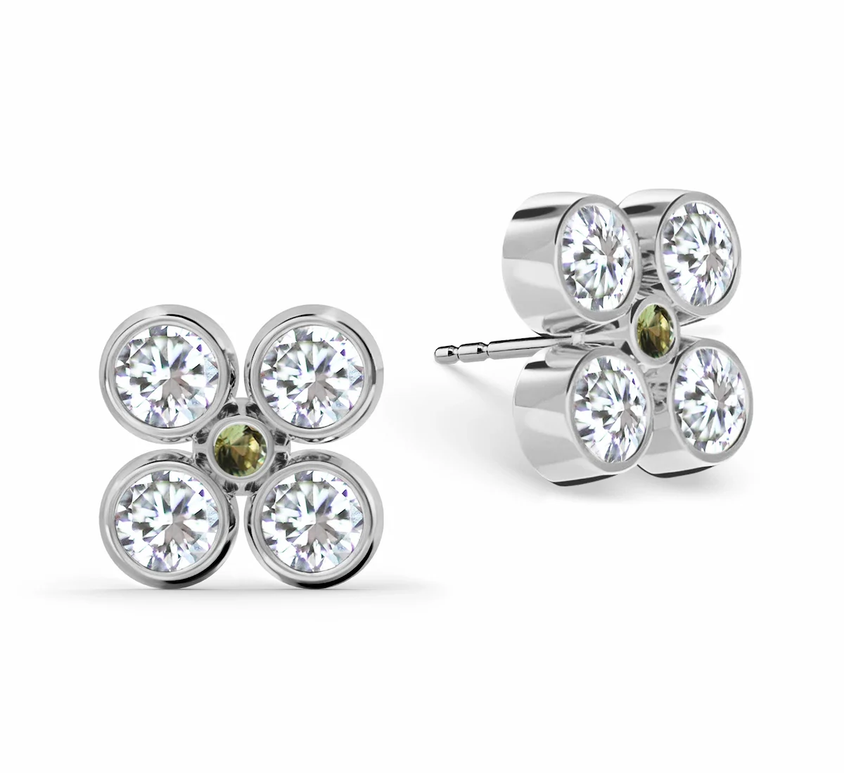 Barrington Quatrefoil Diamond & Peridot Earrings in 14k Gold (August) - Image 5