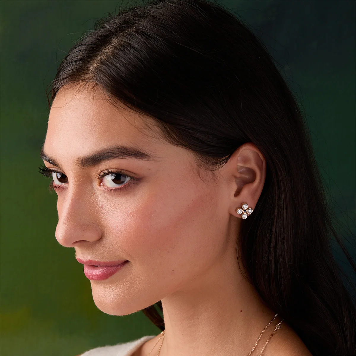 Barrington Quatrefoil Diamond & Sapphire Earrings in 14k Gold (September) - Image 2