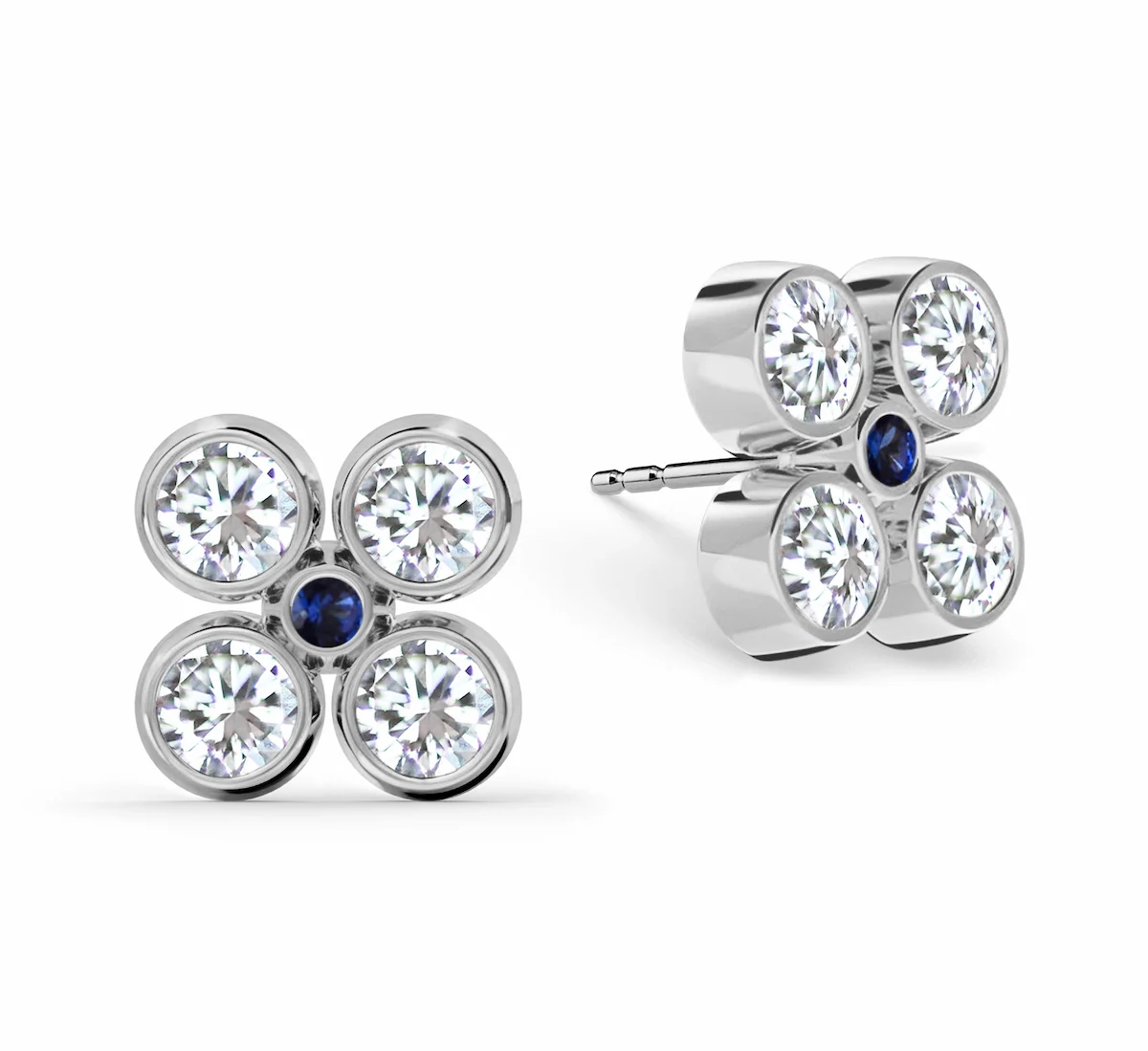 Barrington Quatrefoil Diamond & Sapphire Earrings in 14k Gold (September) - Image 5