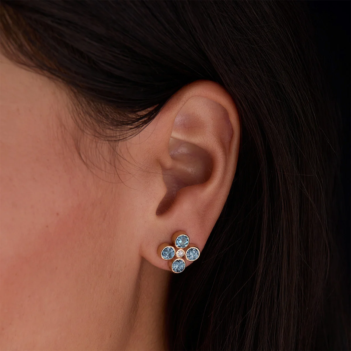 Barrington Quatrefoil Nantucket Blue Topaz & Diamond Earrings in 14k Gold (December) - Image 3