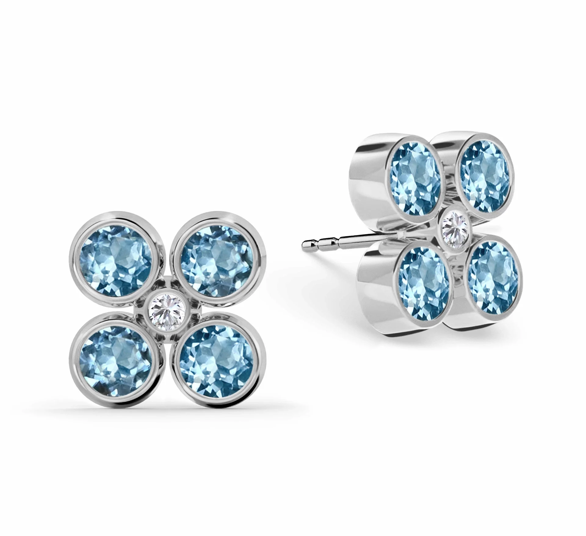 Barrington Quatrefoil Nantucket Blue Topaz & Diamond Earrings in 14k Gold (December) - Image 5