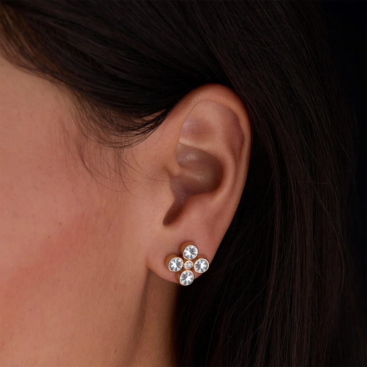Barrington Quatrefoil White Topaz & Diamond Earrings in 14k Gold (April) - Image 3