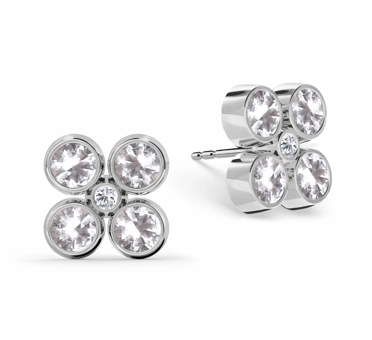 Barrington Quatrefoil White Topaz & Diamond Earrings in 14k Gold (April) - Image 5