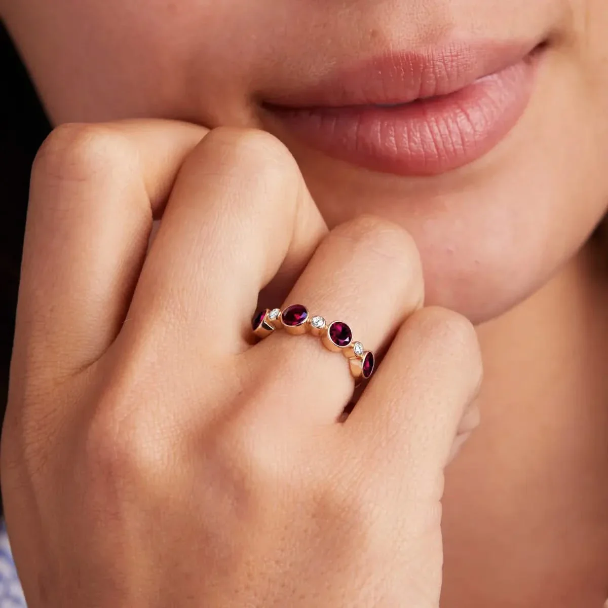 Barrington Ruby Band Ring with Diamonds in 14k Gold (July) - Image 3