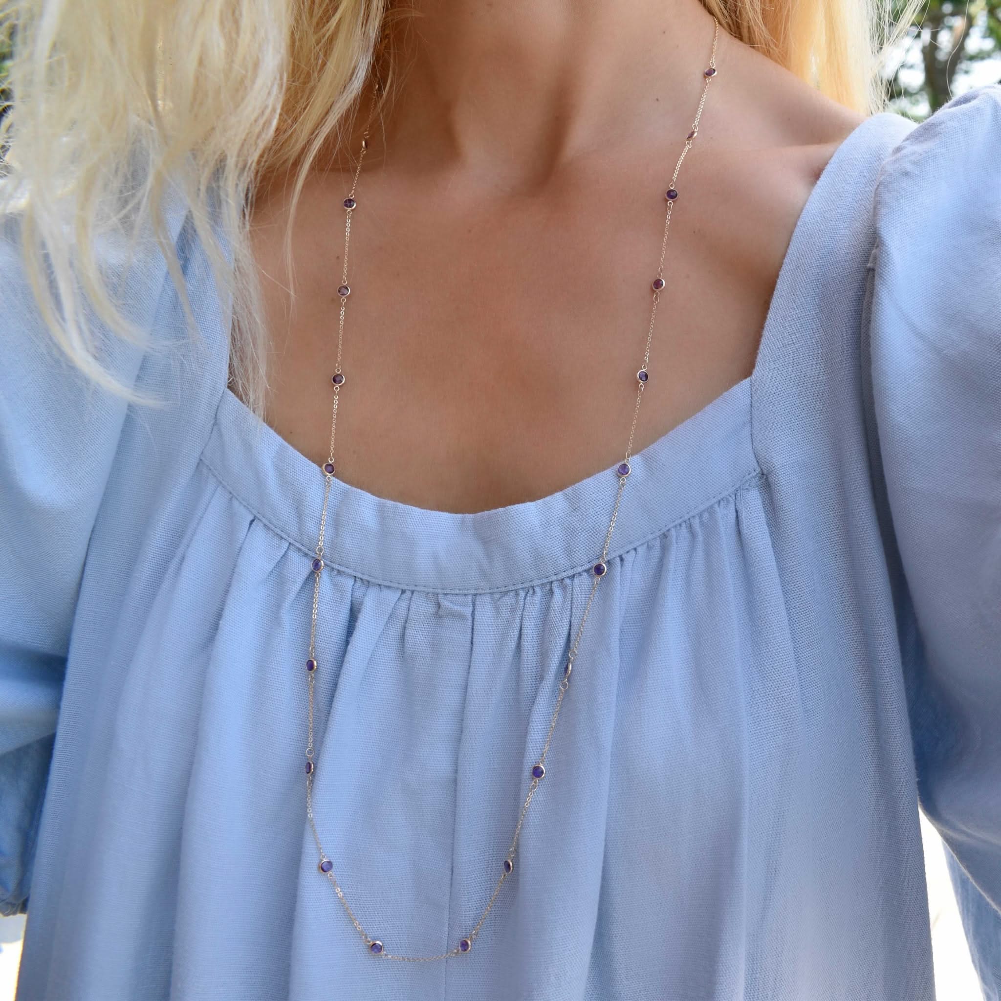 Bayberry Amethyst Long Necklace in 14k Gold (February) - Image 3