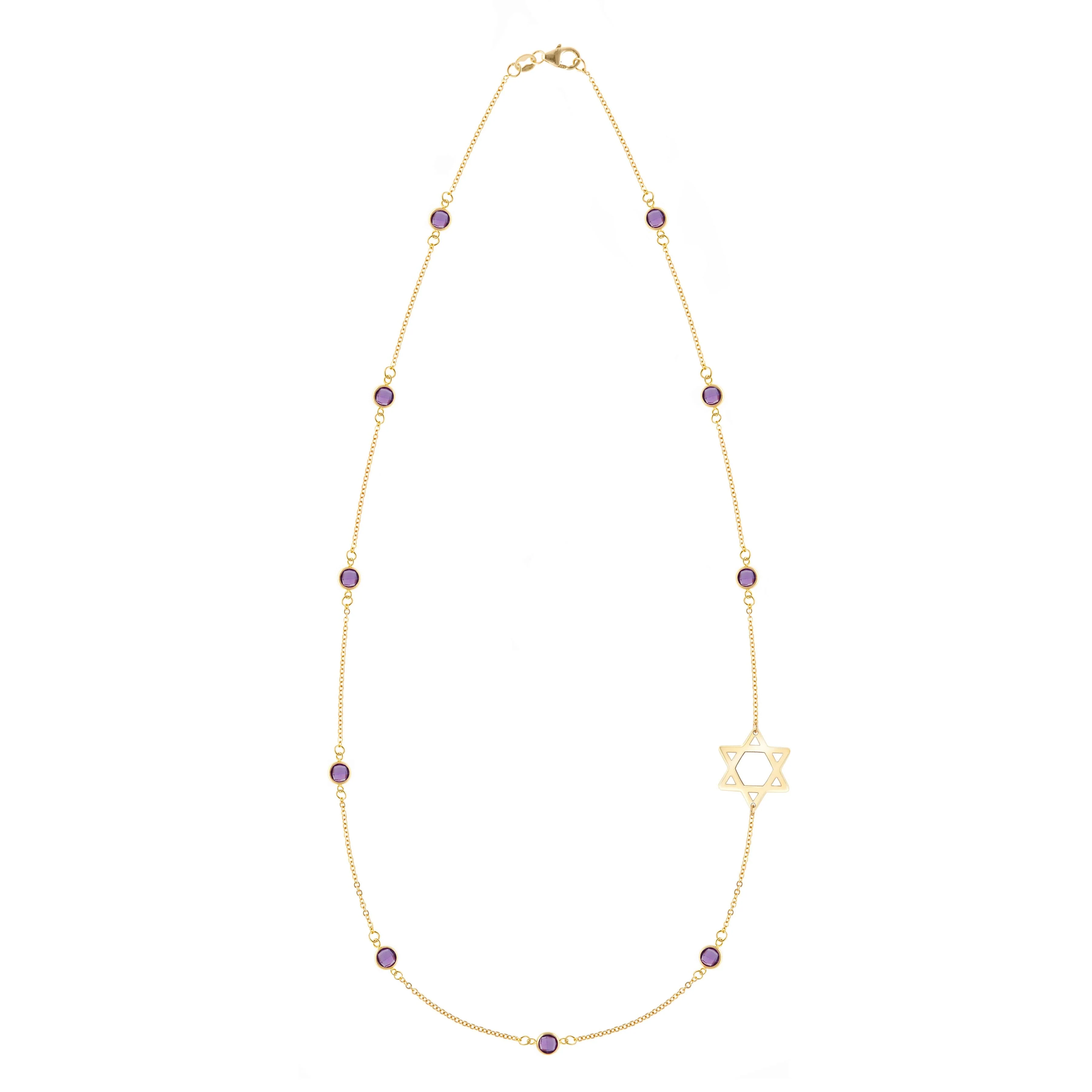 Bayberry Amethyst Star of David Necklace in 14k Gold (February)
