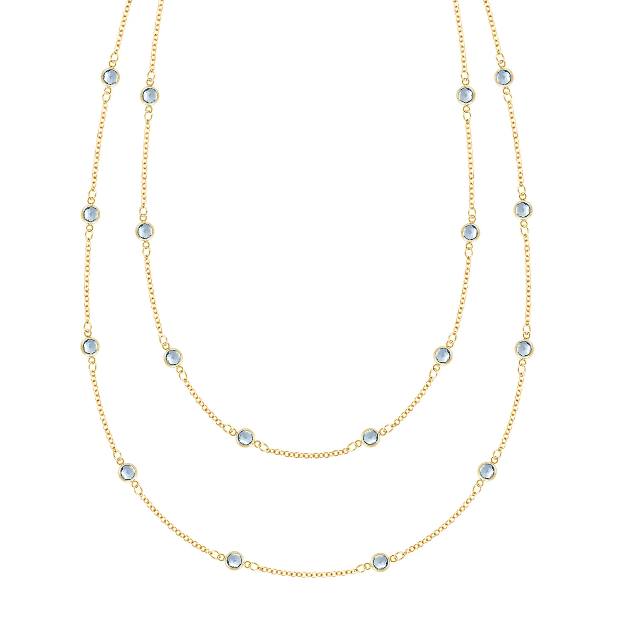 Bayberry Aquamarine Long Necklace in 14k Gold (March)