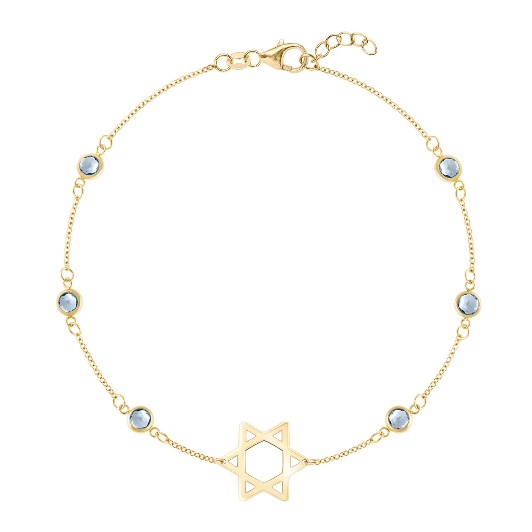 Bayberry Aquamarine Star of David Bracelet in 14k Gold (March)