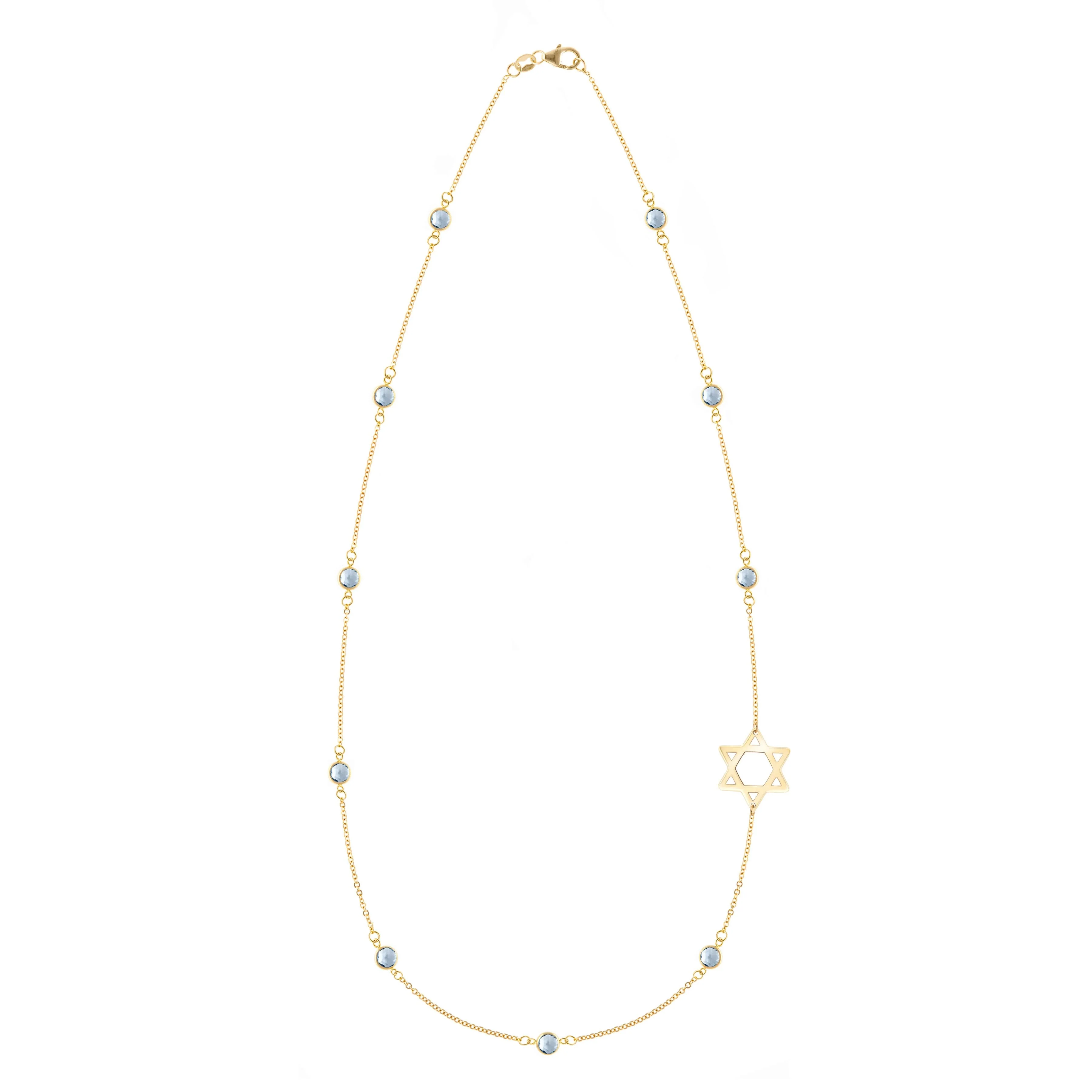 Bayberry Aquamarine Star of David Necklace in 14k Gold (March)