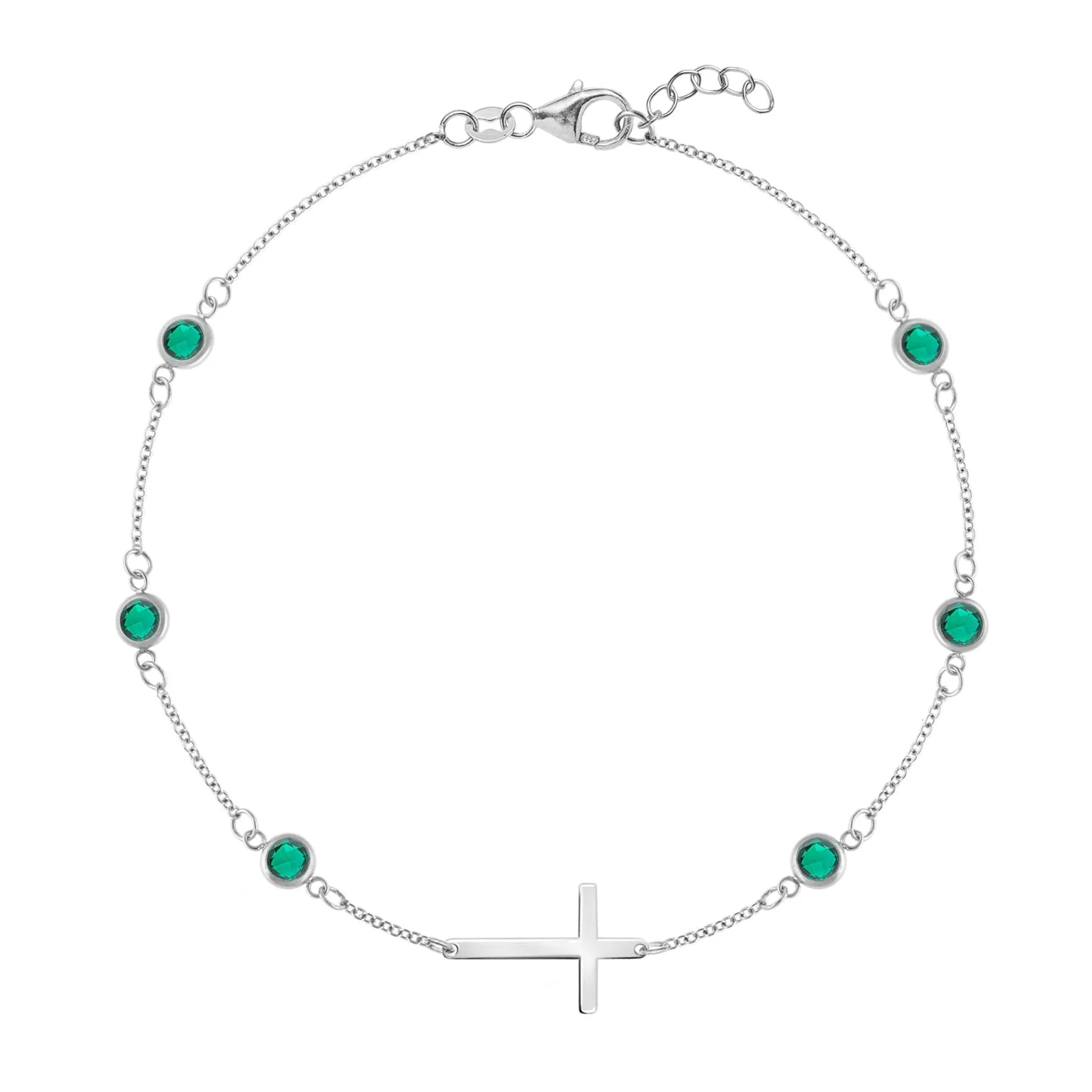 Bayberry Emerald Birthstone Cross Bracelet in 14k Gold (May) - Image 5
