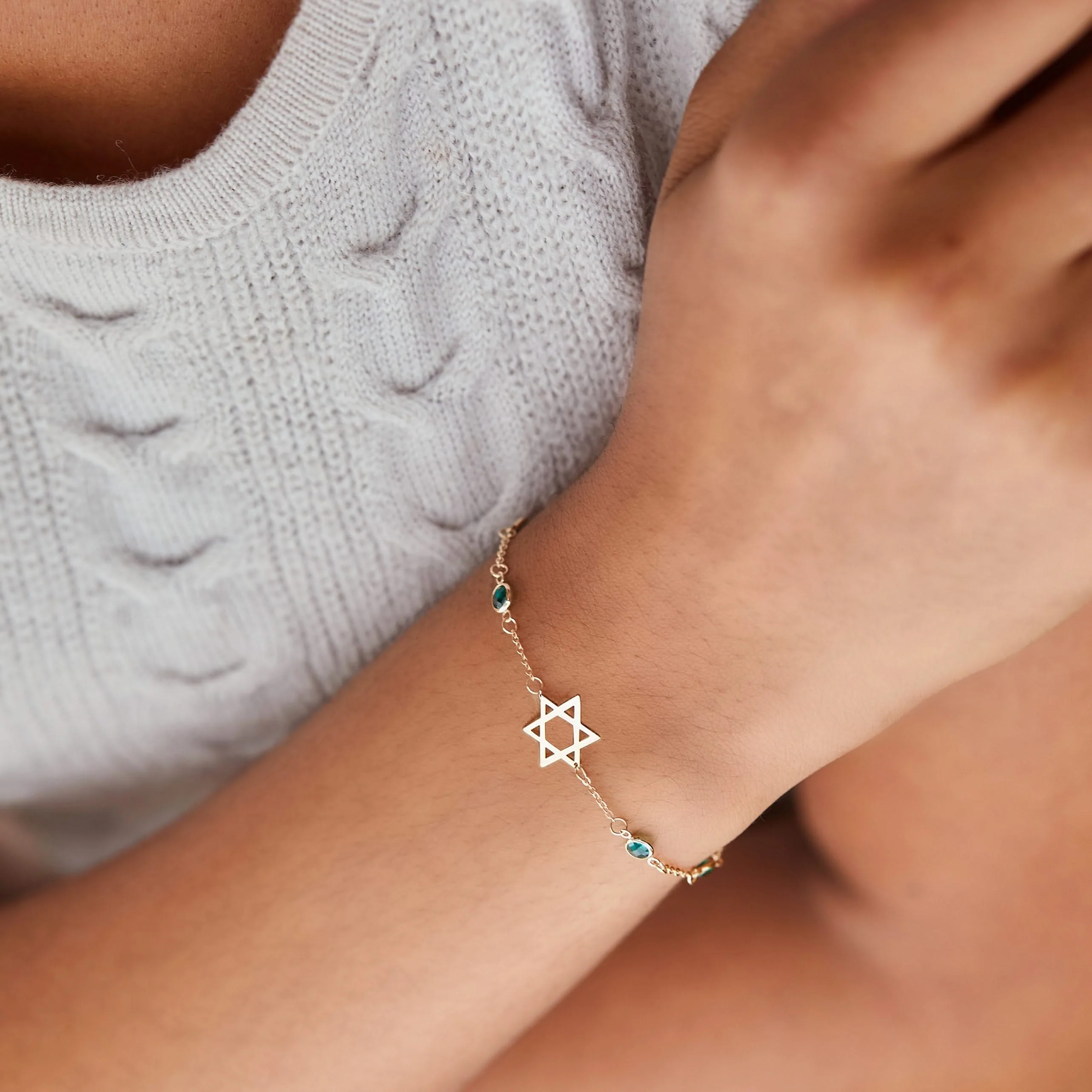 Bayberry Emerald Star of David Bracelet in 14k Gold (May) - Image 2