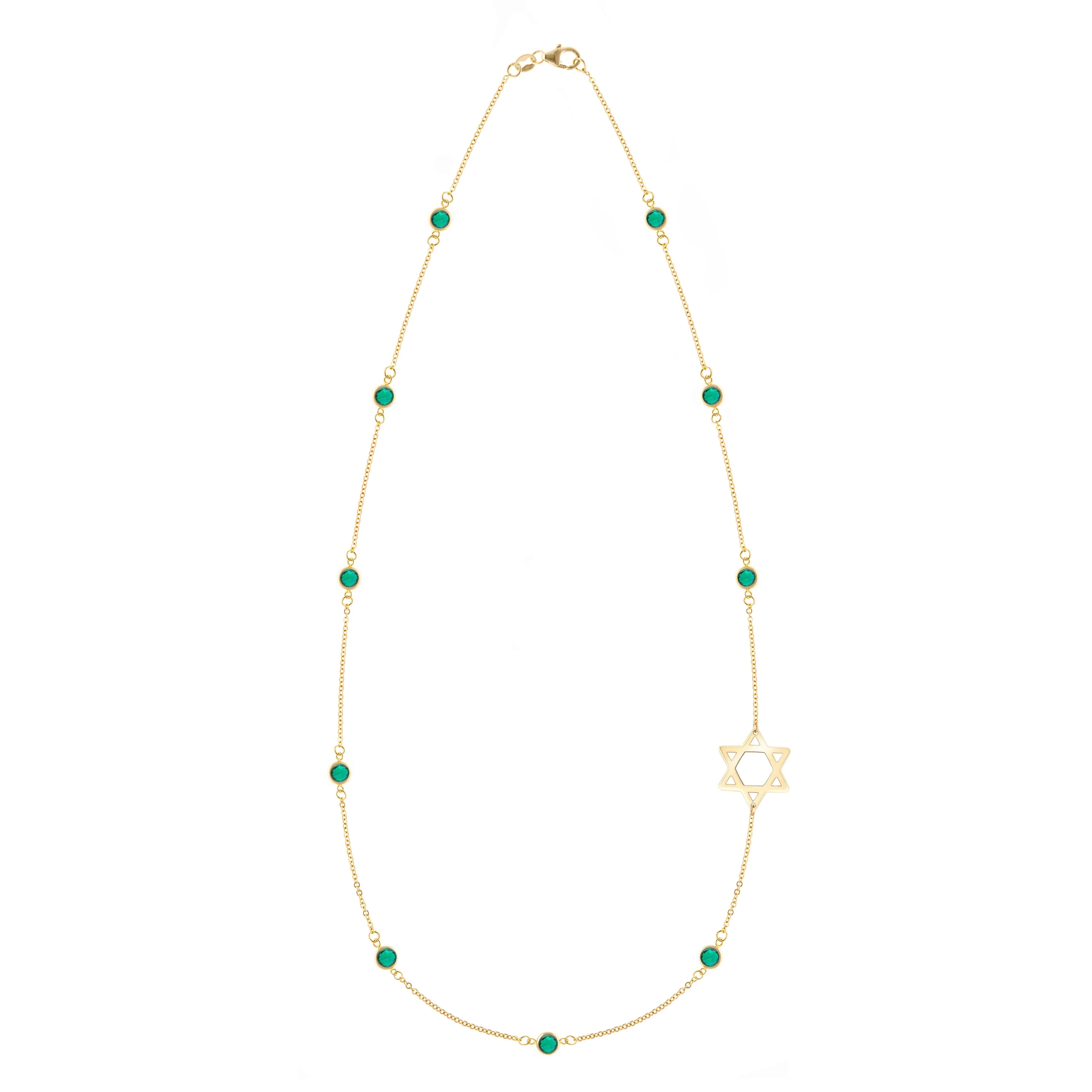 Bayberry Emerald Star of David Necklace in 14k Gold (May)
